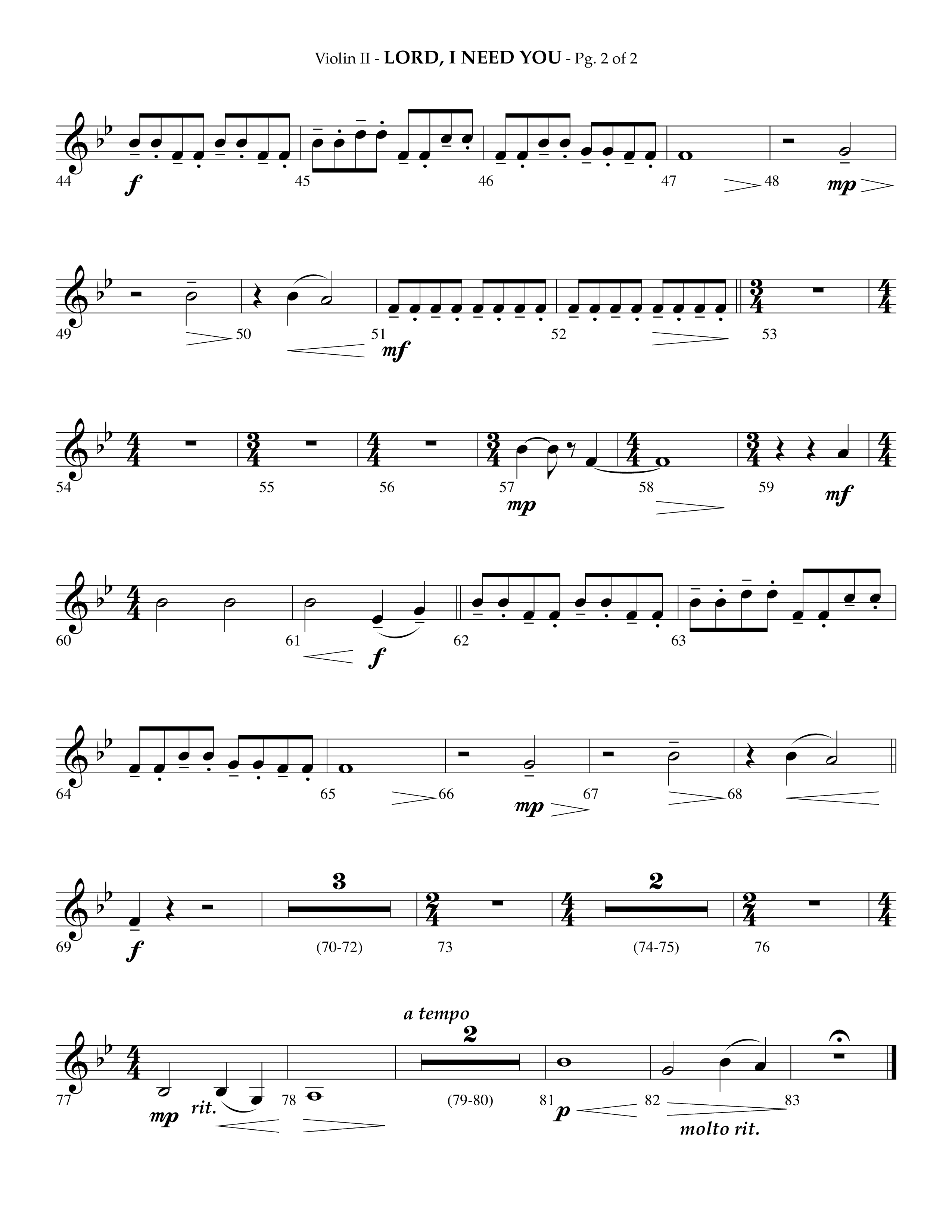 Lord I Need You (Choral Anthem SATB) Violin 2 (Lifeway Choral / Arr. Phillip Keveren)