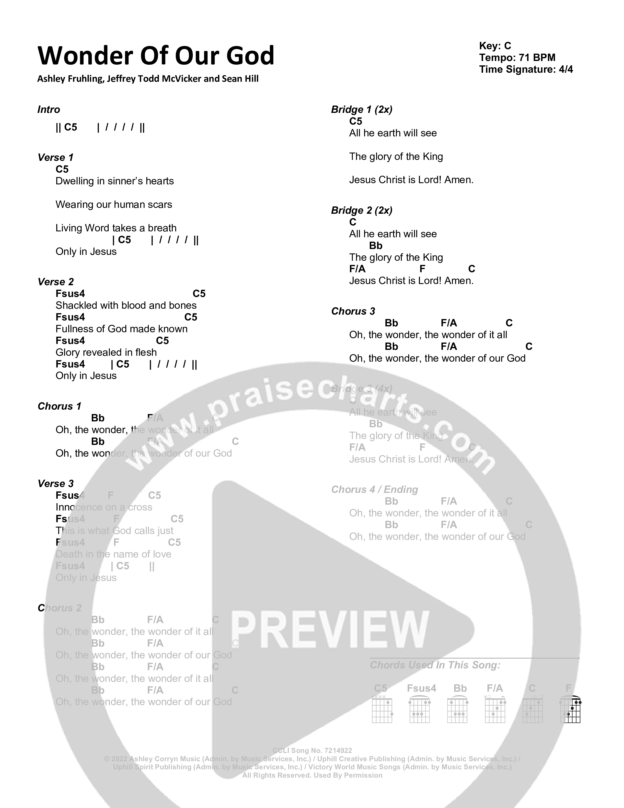 Wonder Of Our God Chord Chart (Victory House Worship)