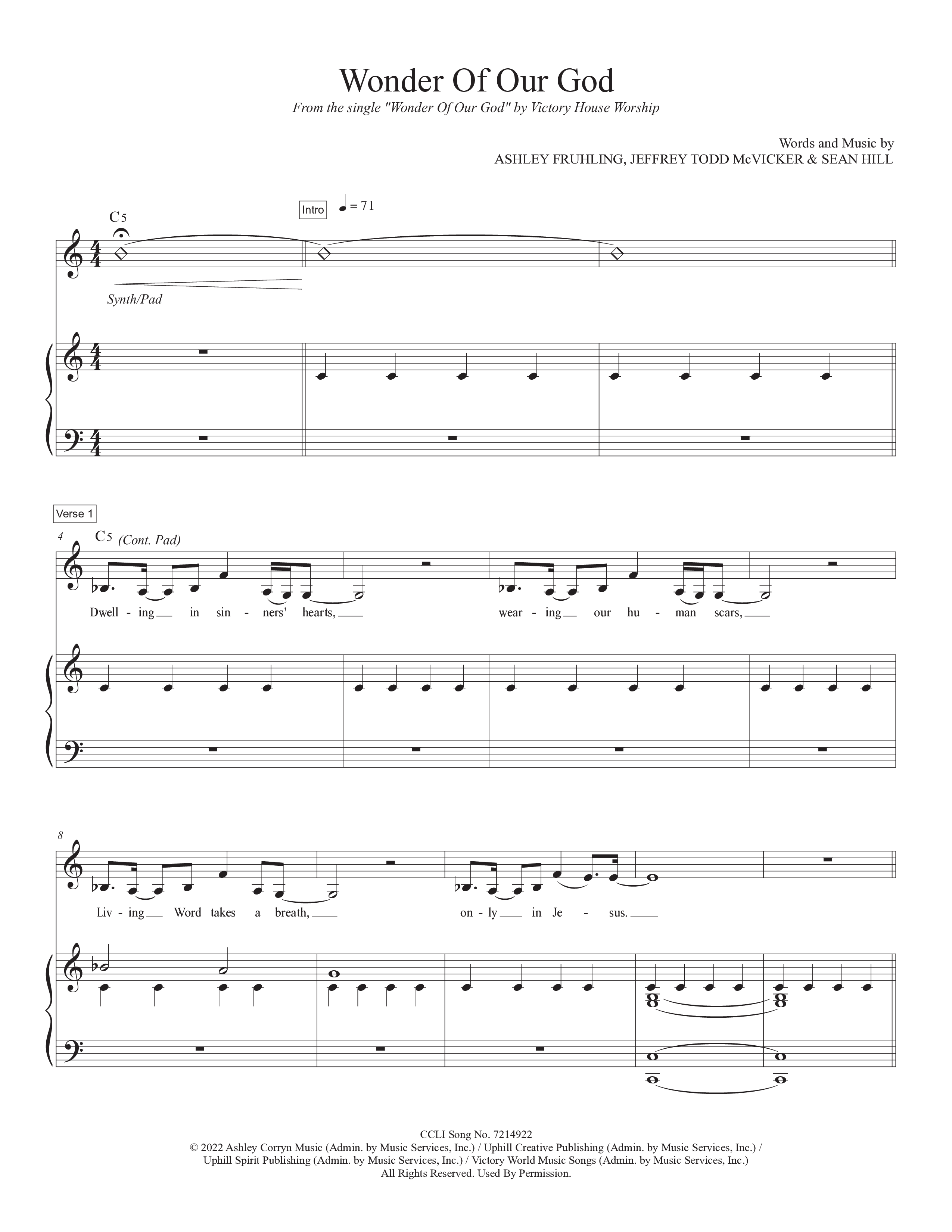 Wonder Of Our God Piano/Melody (Victory House Worship)