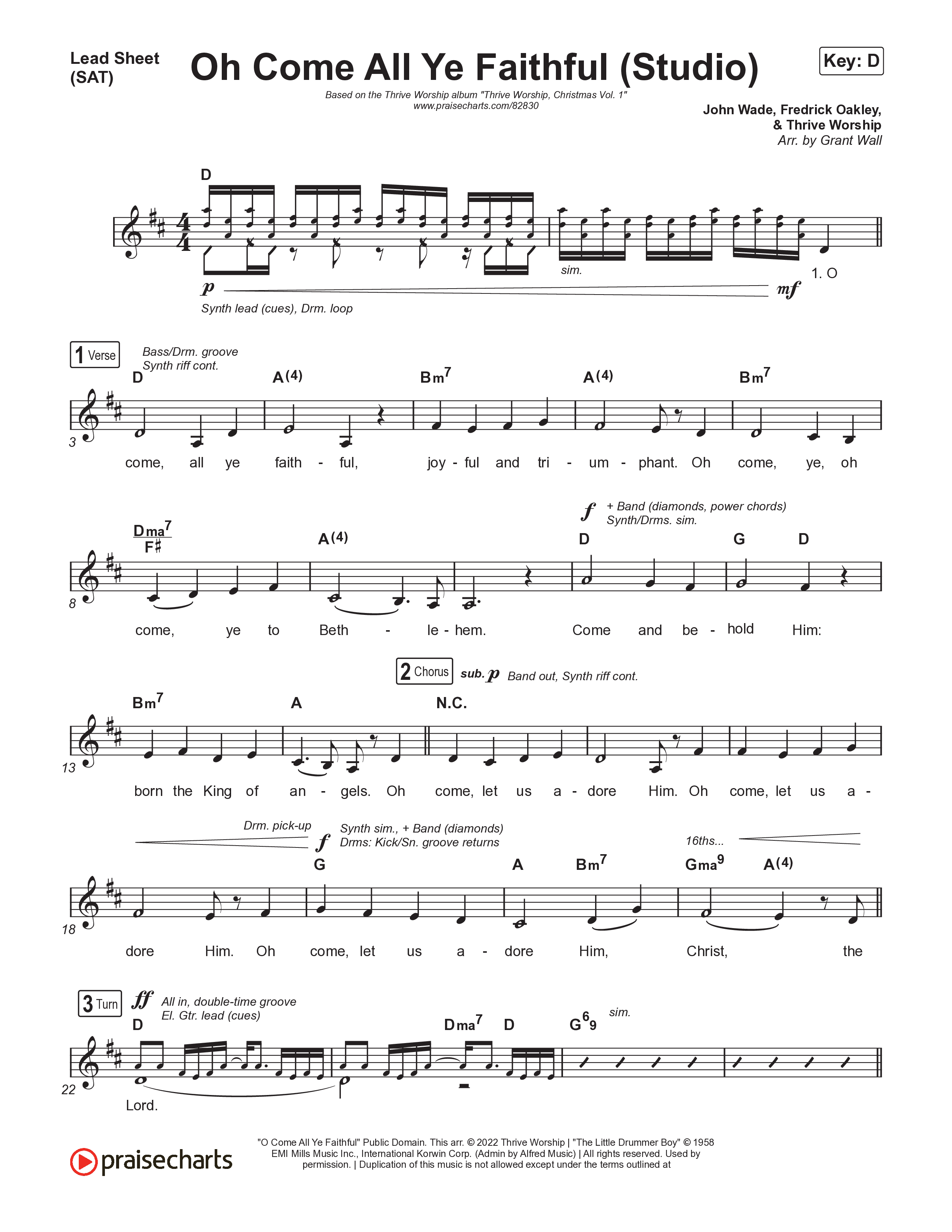 Oh Come All Ye Faithful (Studio) Lead Sheet (SAT) (Thrive Worship)