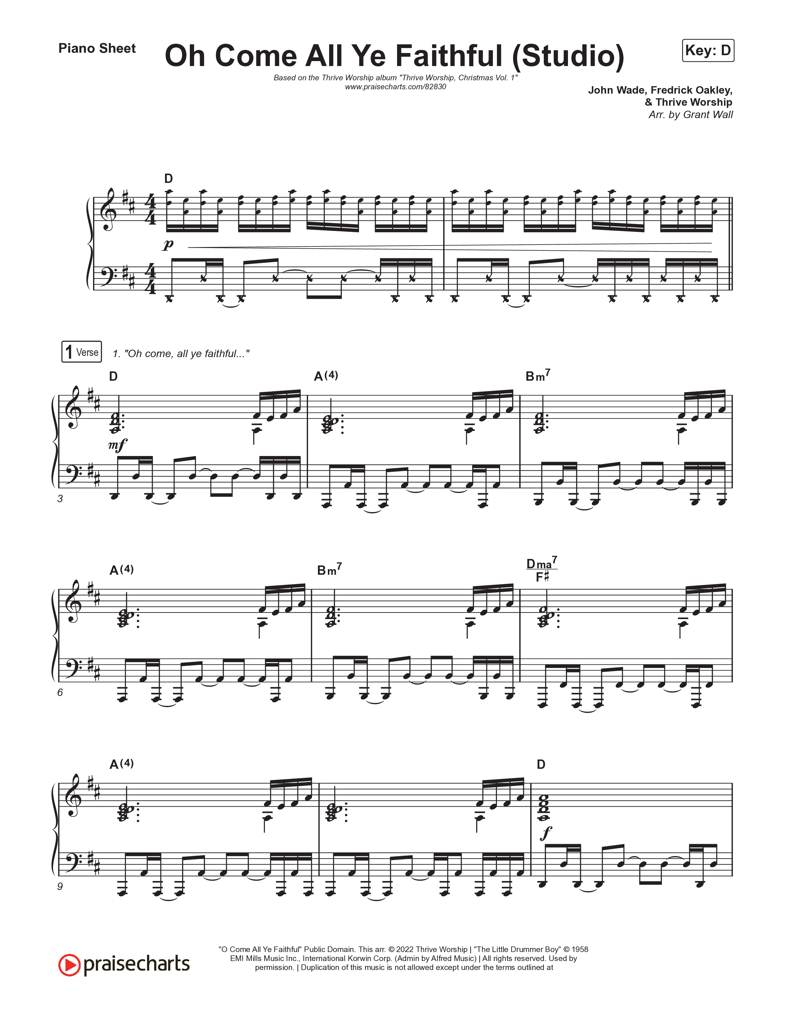 Oh Come All Ye Faithful (Studio) Piano Sheet (Thrive Worship)