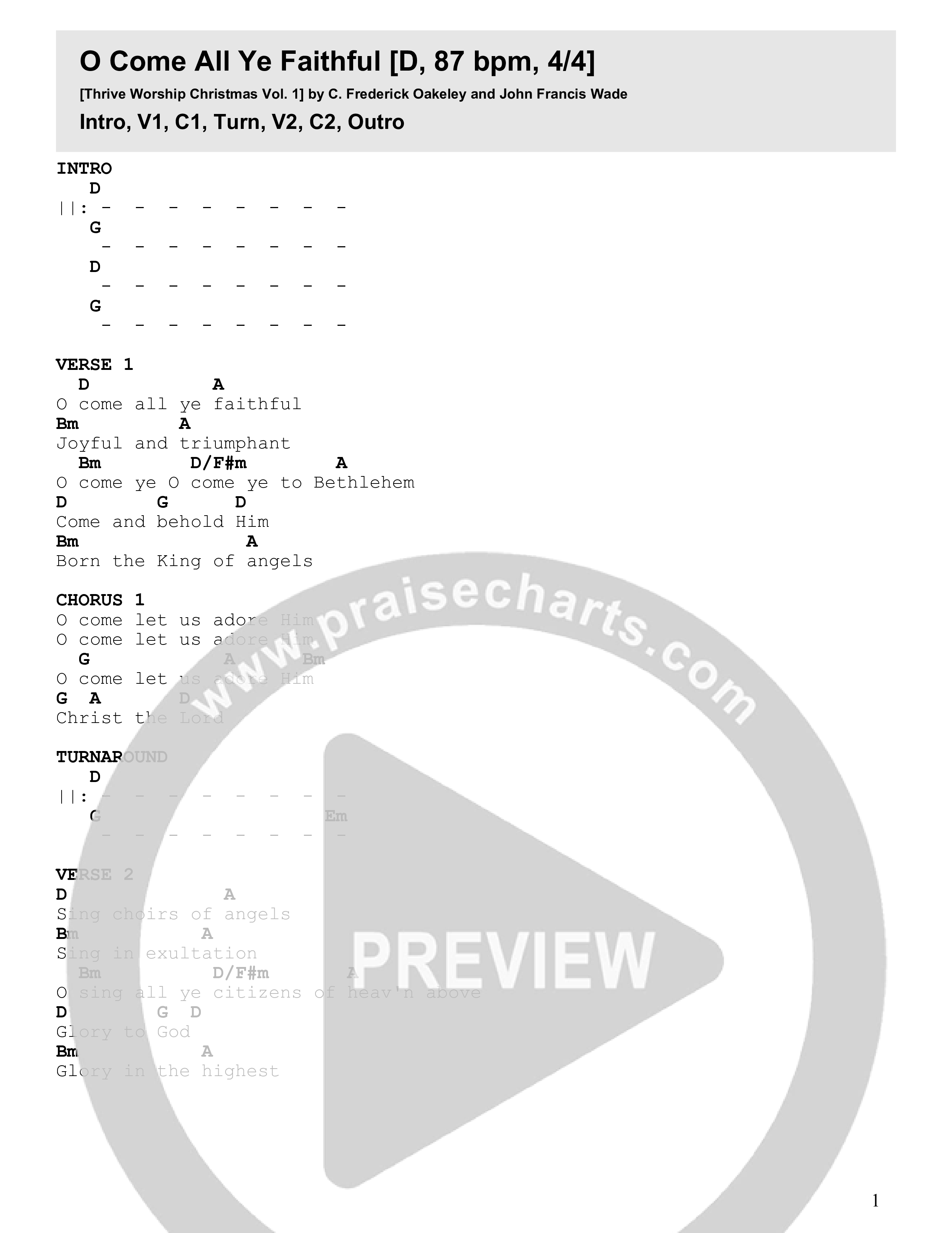 Oh Come All Ye Faithful (Acoustic) Chord Chart (Thrive Worship)