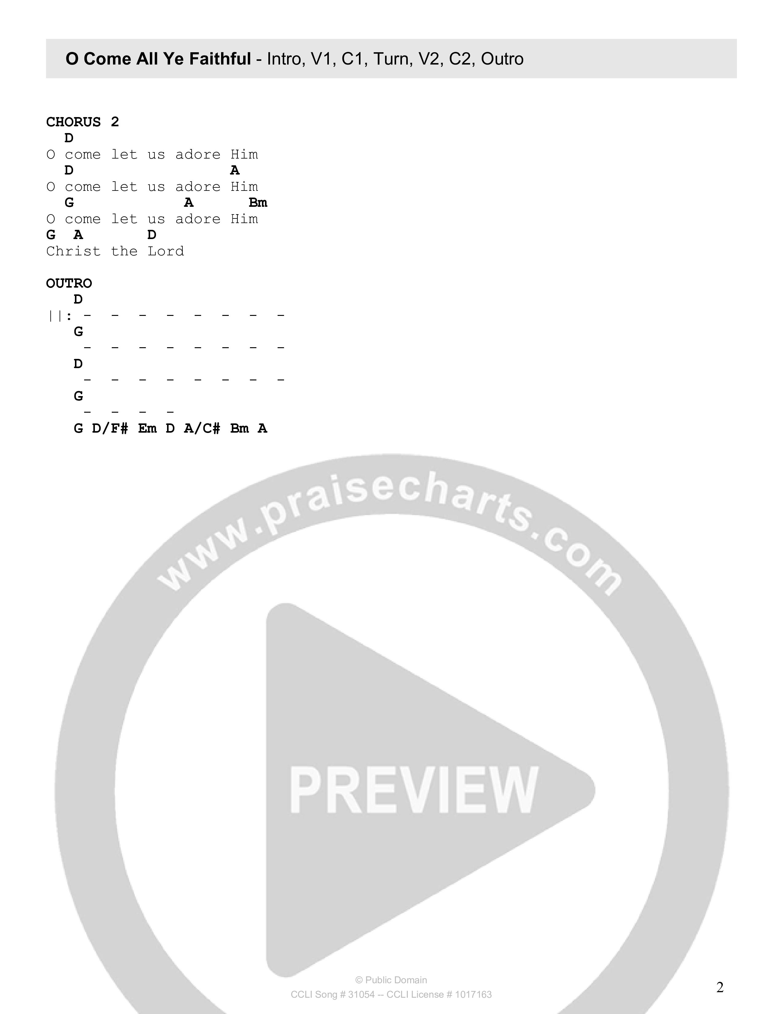 Oh Come All Ye Faithful (Acoustic) Chord Chart (Thrive Worship)