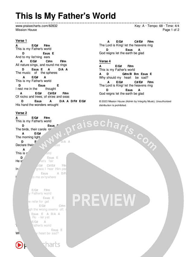 This Is My Father's World Chord Chart (Mission House)