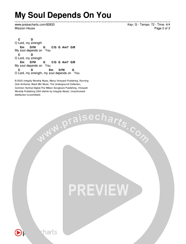 My Soul Depends On You Chord Chart (Mission House)