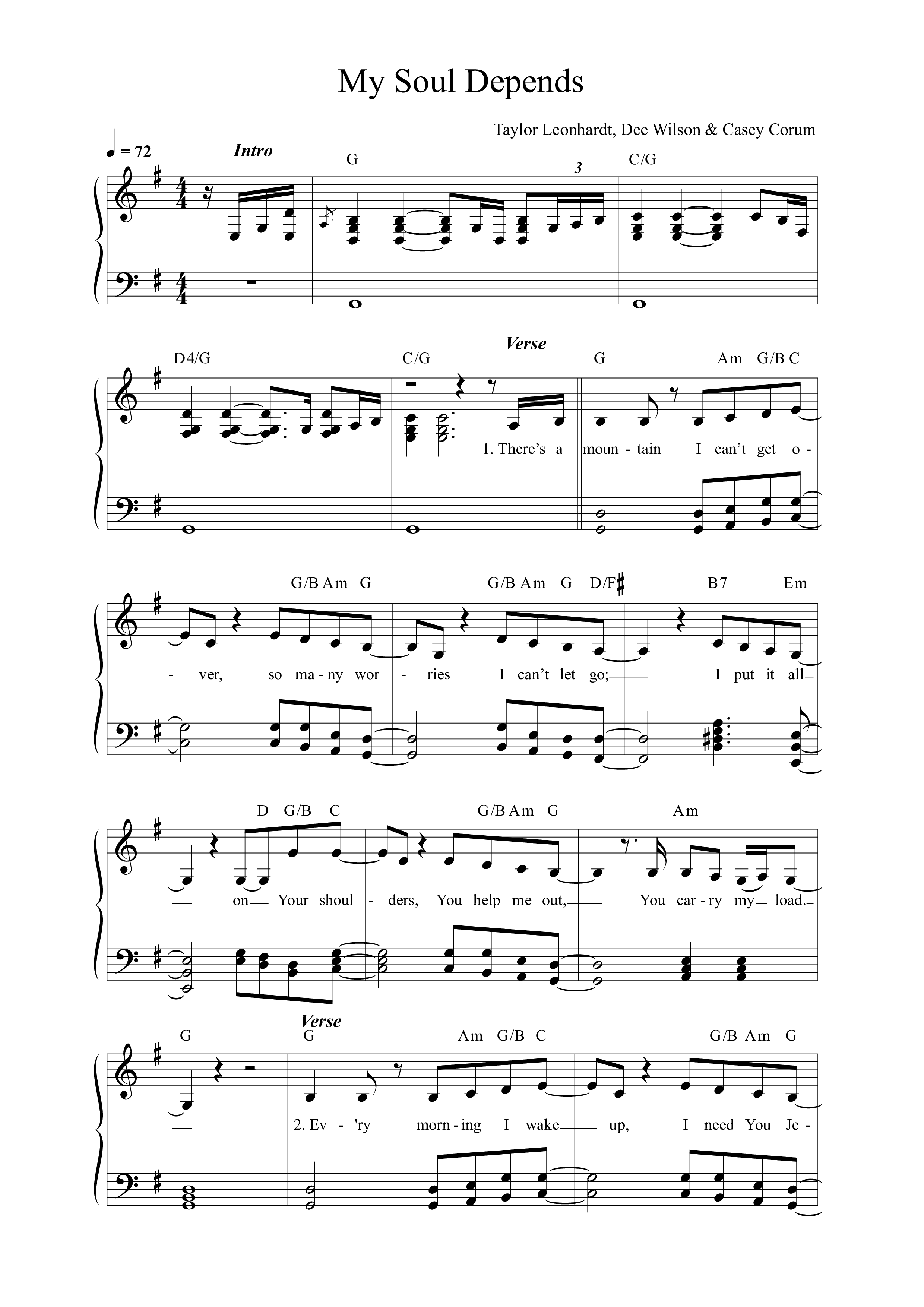 My Soul Depends On You Lead Sheet Melody (Mission House)