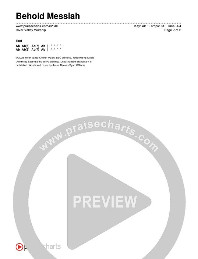 Behold Messiah Chords & Lyrics (River Valley Worship)