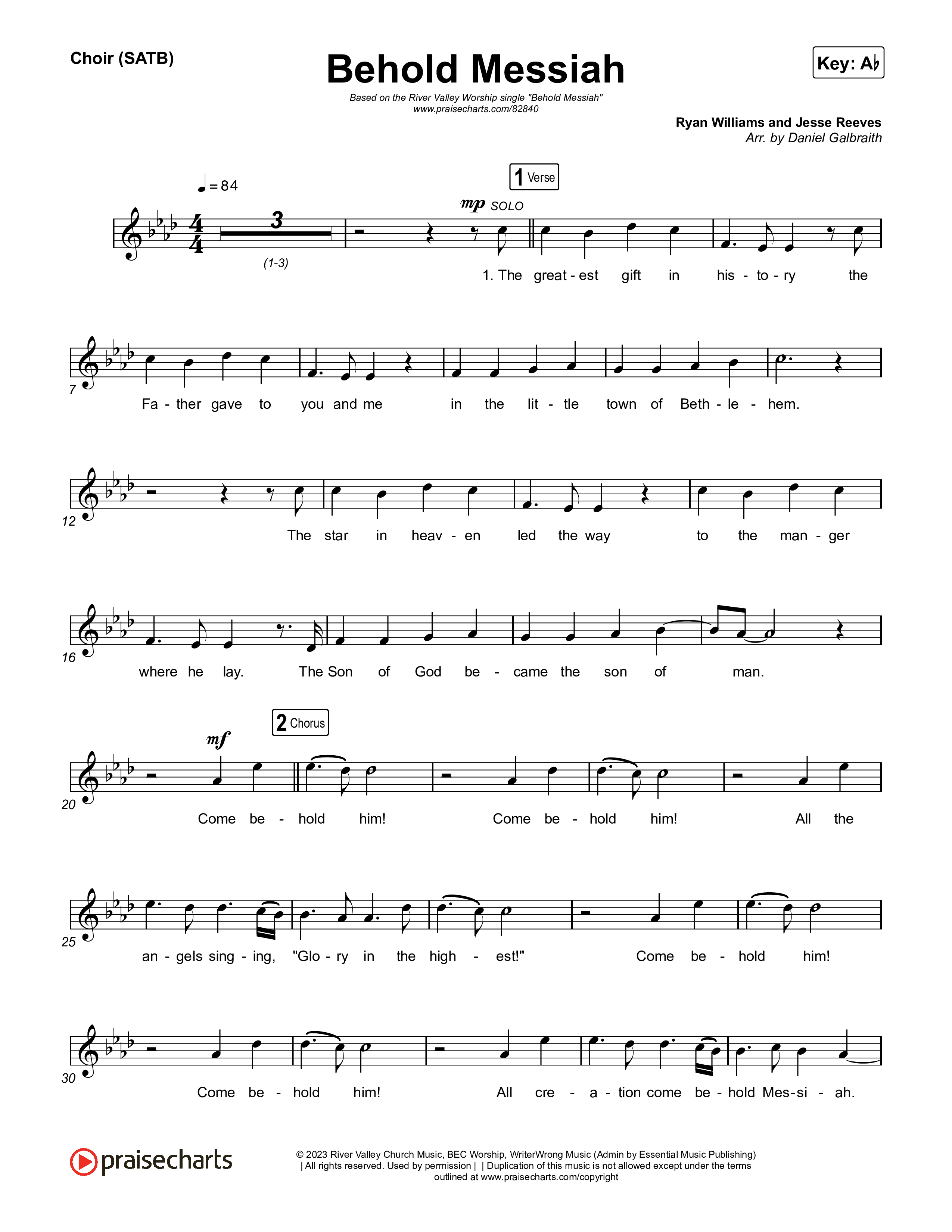 Behold Messiah Choir Sheet (SATB) (River Valley Worship)