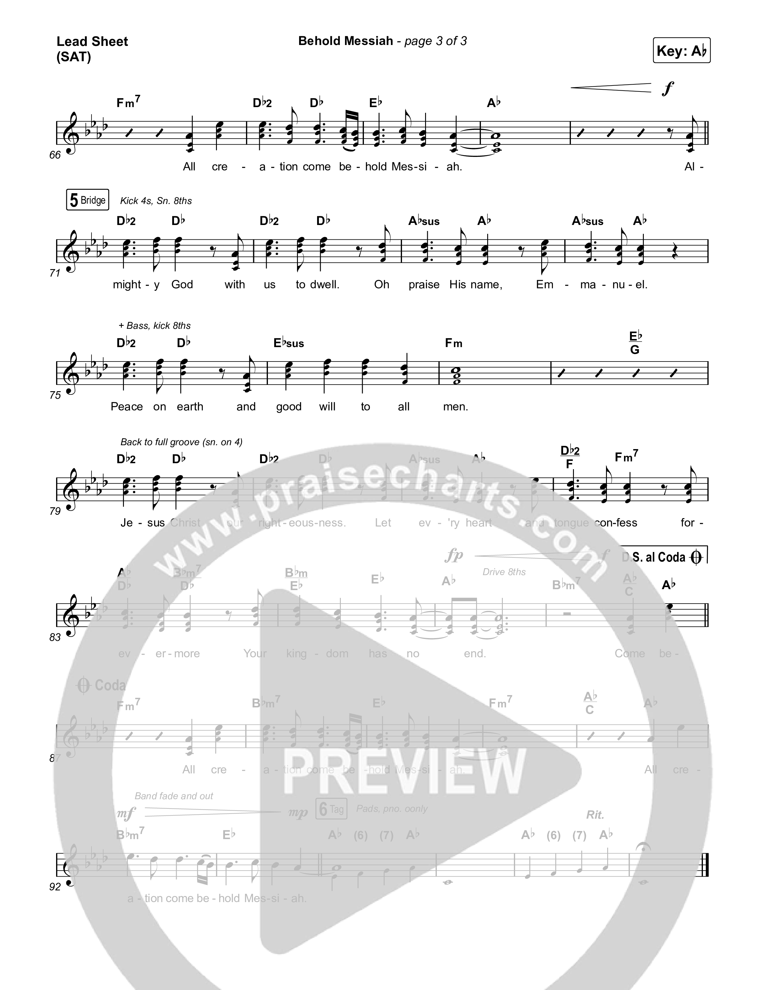 Behold Messiah Lead Sheet (SAT) (River Valley Worship)
