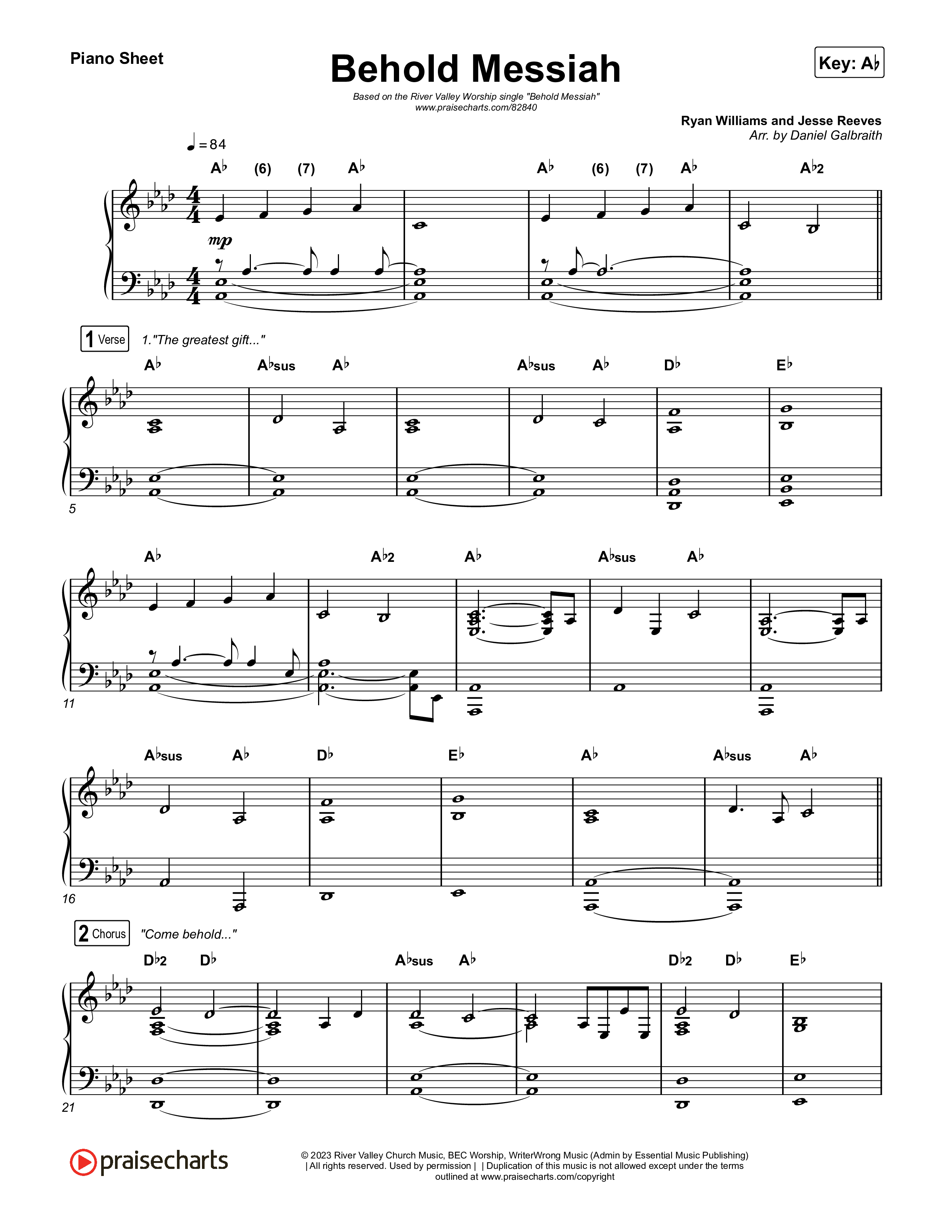 Behold Messiah Piano Sheet (River Valley Worship)