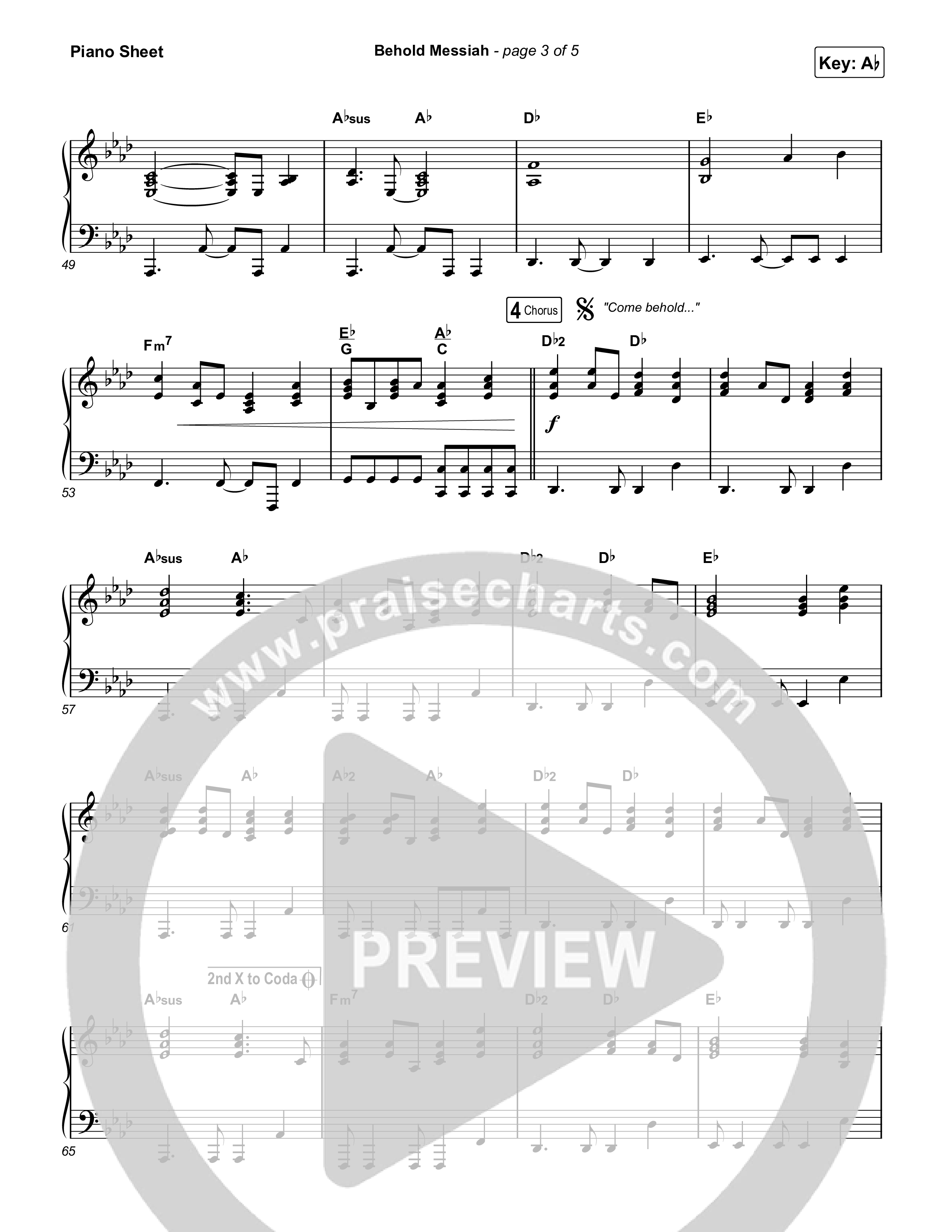 Behold Messiah Piano Sheet (River Valley Worship)