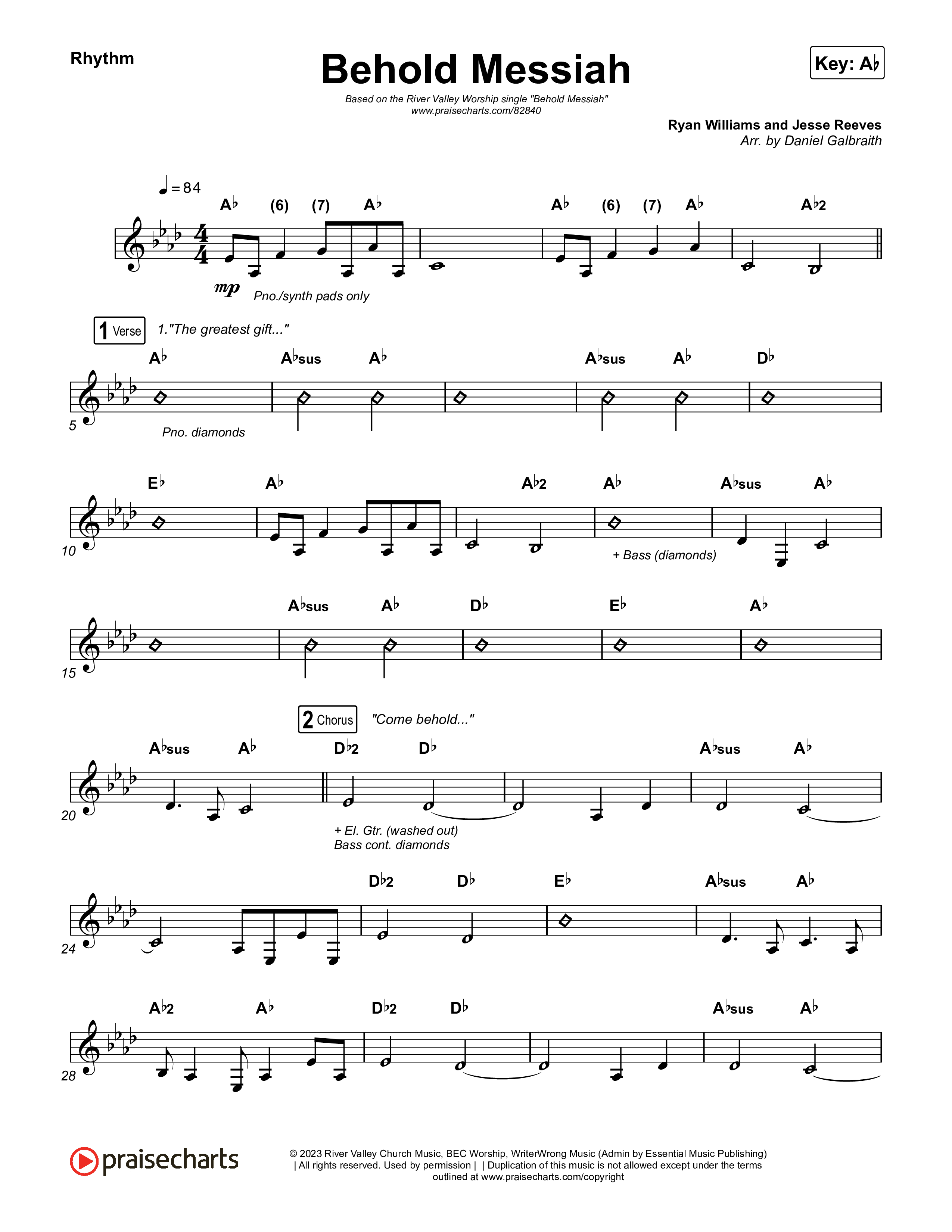 Behold Messiah Rhythm Chart (River Valley Worship)