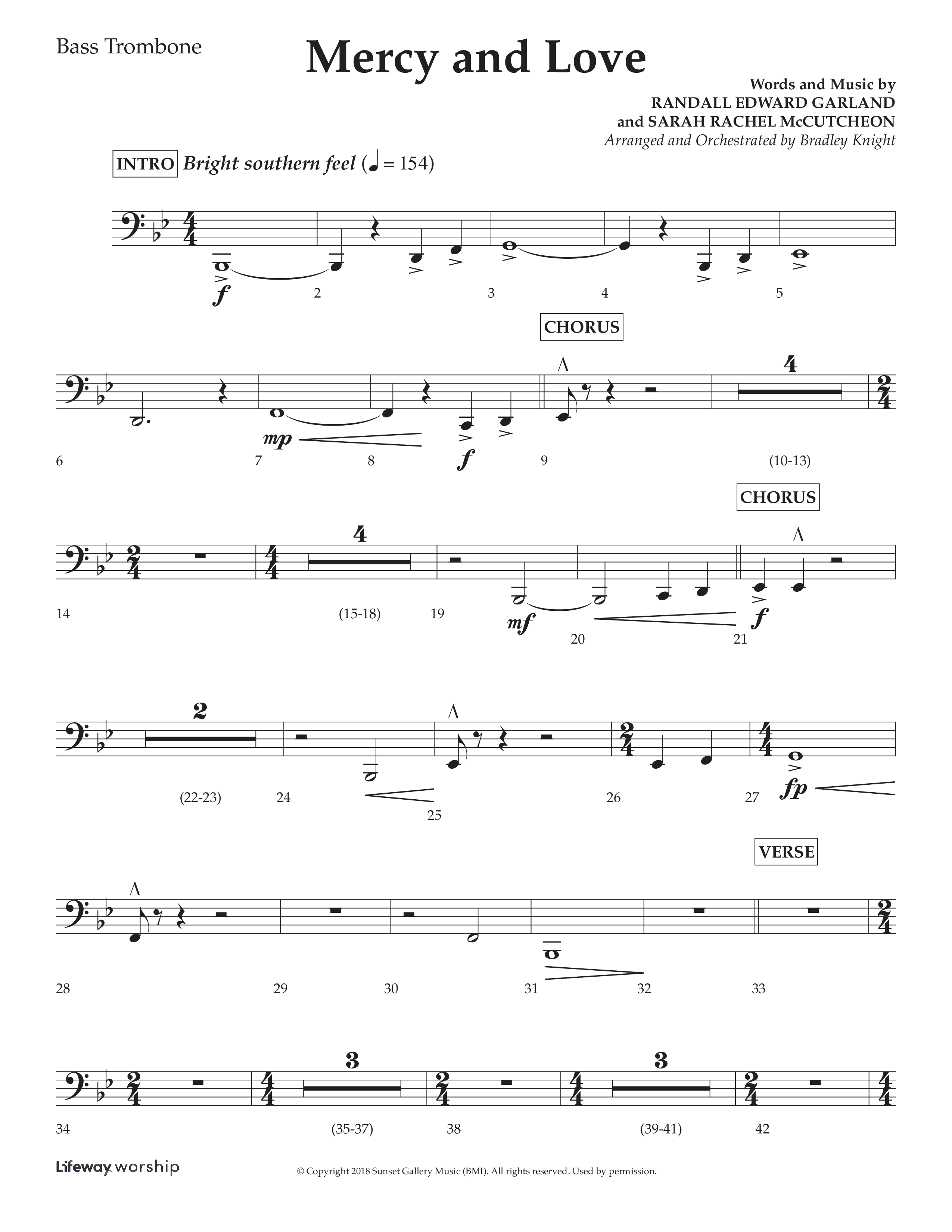 Mercy And Love (Choral Anthem SATB) Bass Trombone (Lifeway Choral / Arr. Bradley Knight)