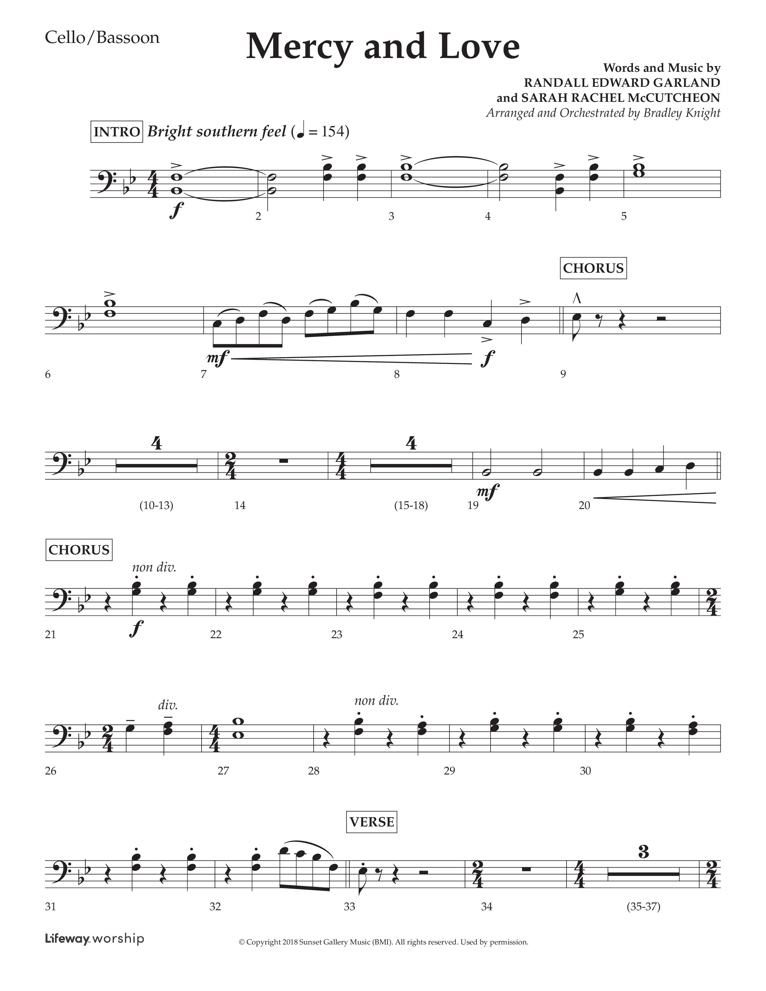 Mercy And Love (Choral Anthem SATB) Cello (Lifeway Choral / Arr. Bradley Knight)