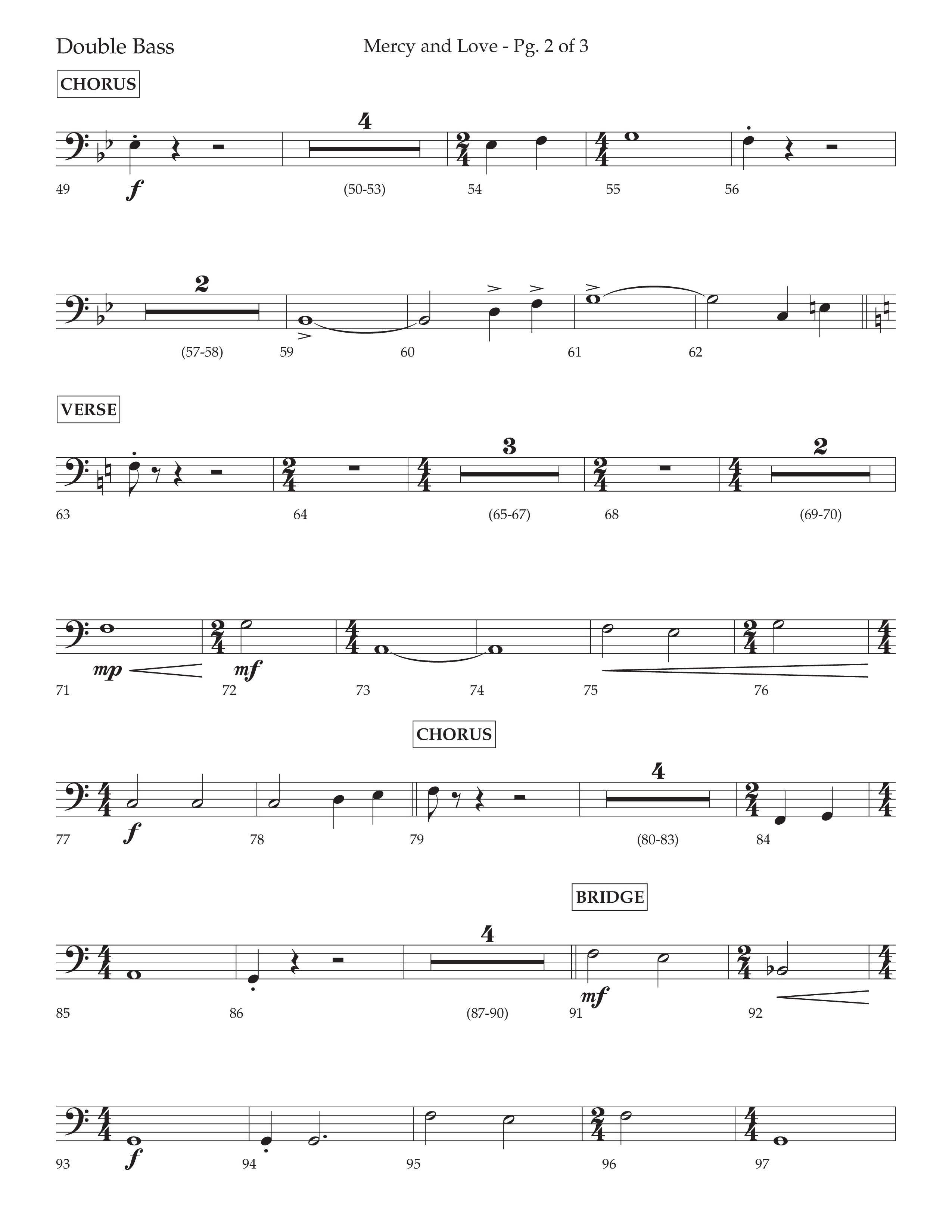 Mercy And Love (Choral Anthem SATB) Double Bass (Lifeway Choral / Arr. Bradley Knight)