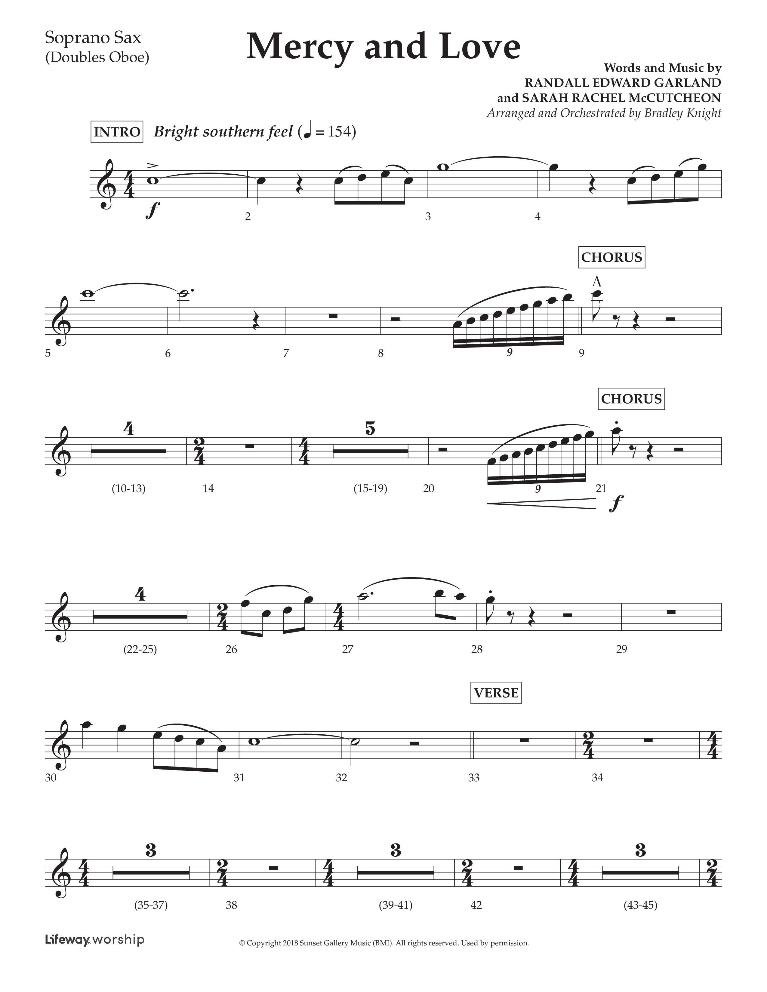 Mercy And Love (Choral Anthem SATB) Soprano Sax (Lifeway Choral / Arr. Bradley Knight)