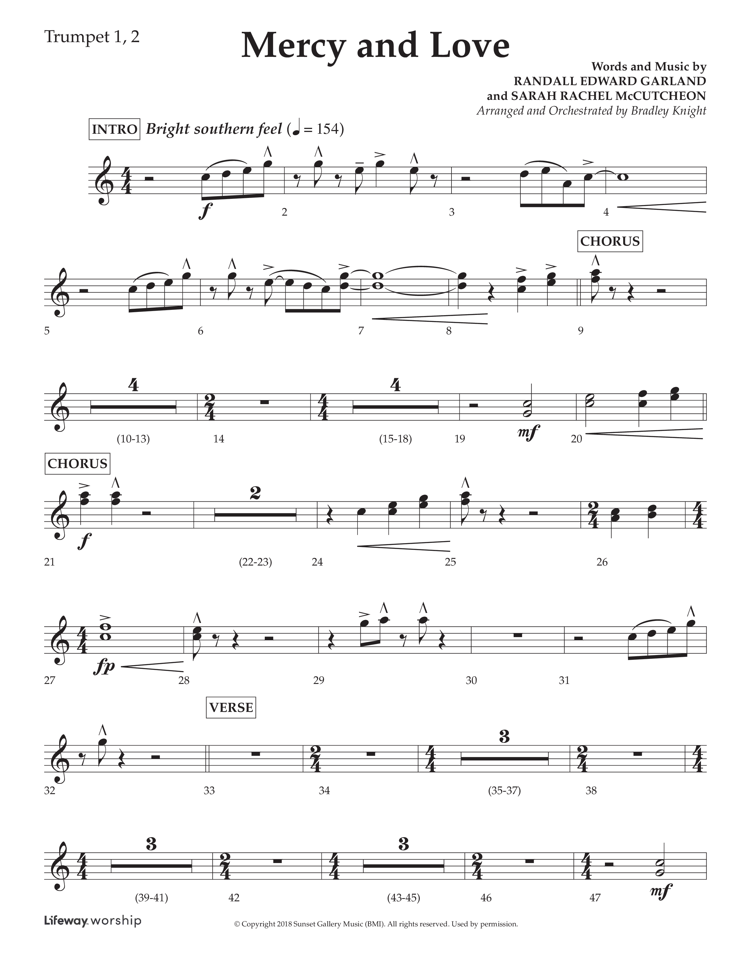 Mercy And Love (Choral Anthem SATB) Trumpet 1,2 (Lifeway Choral / Arr. Bradley Knight)