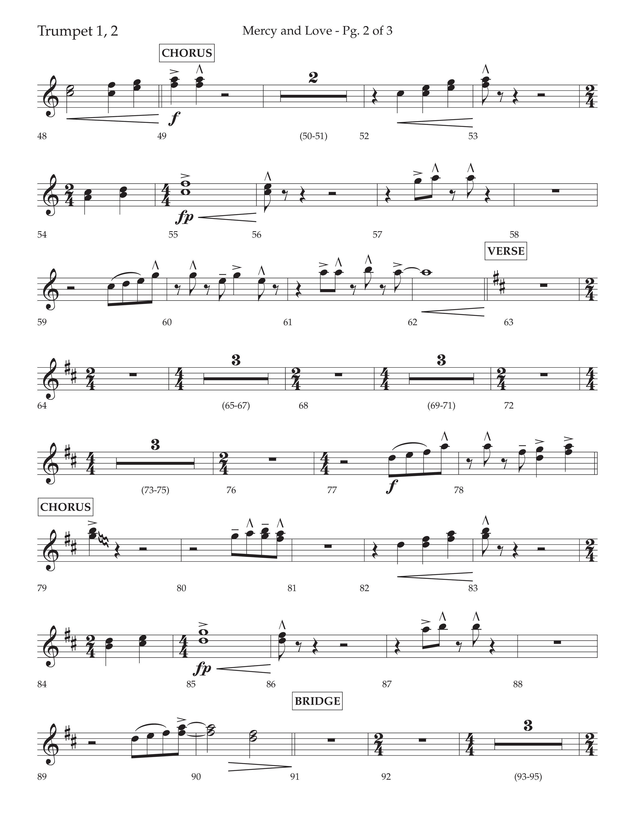 Mercy And Love (Choral Anthem SATB) Trumpet 1,2 (Lifeway Choral / Arr. Bradley Knight)