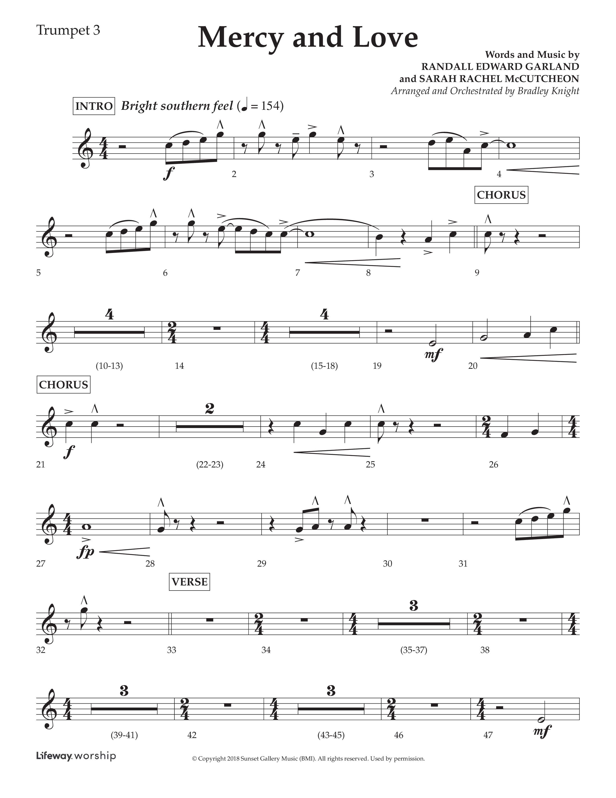 Mercy And Love (Choral Anthem SATB) Trumpet 3 (Lifeway Choral / Arr. Bradley Knight)