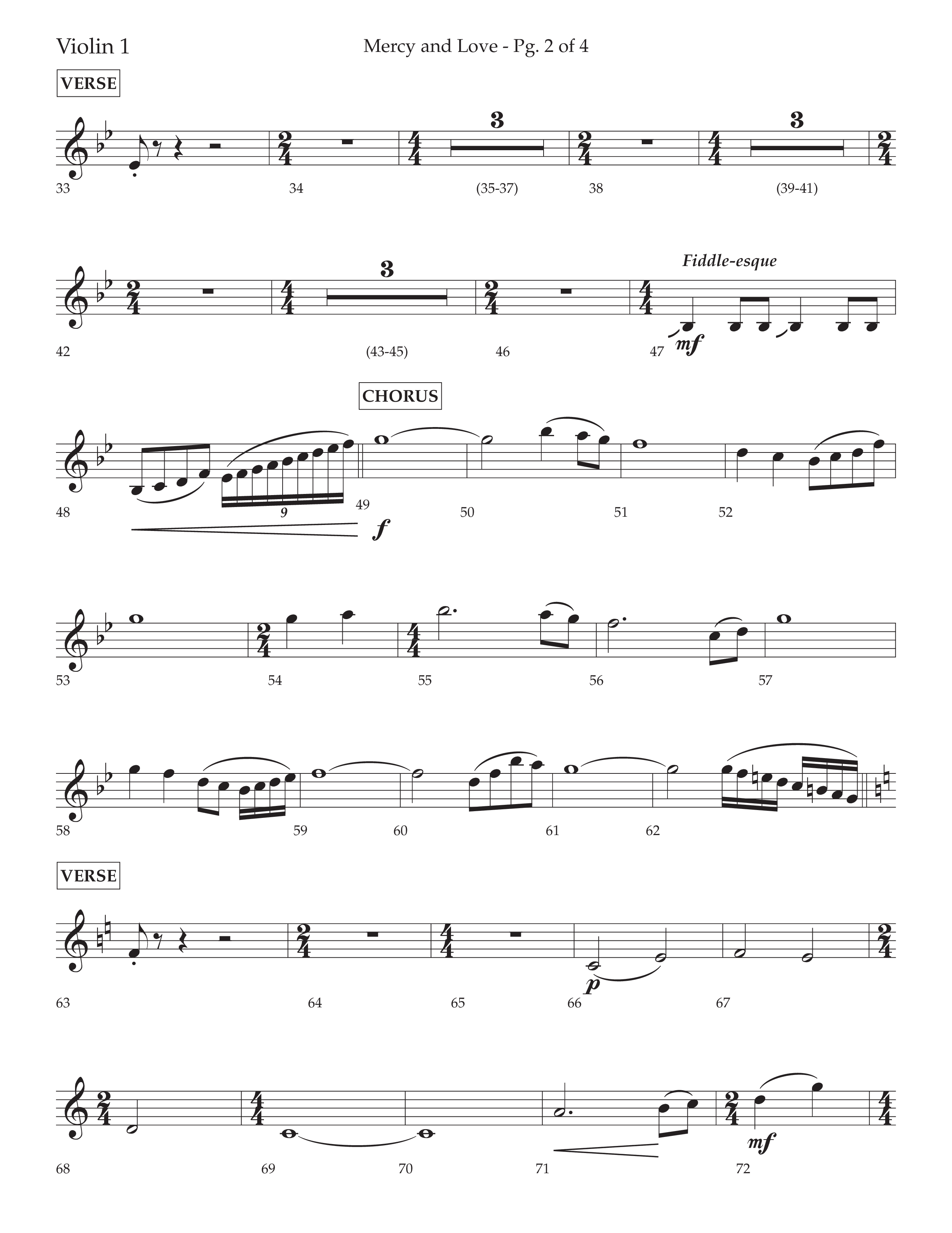Mercy And Love (Choral Anthem SATB) Violin 1 (Lifeway Choral / Arr. Bradley Knight)