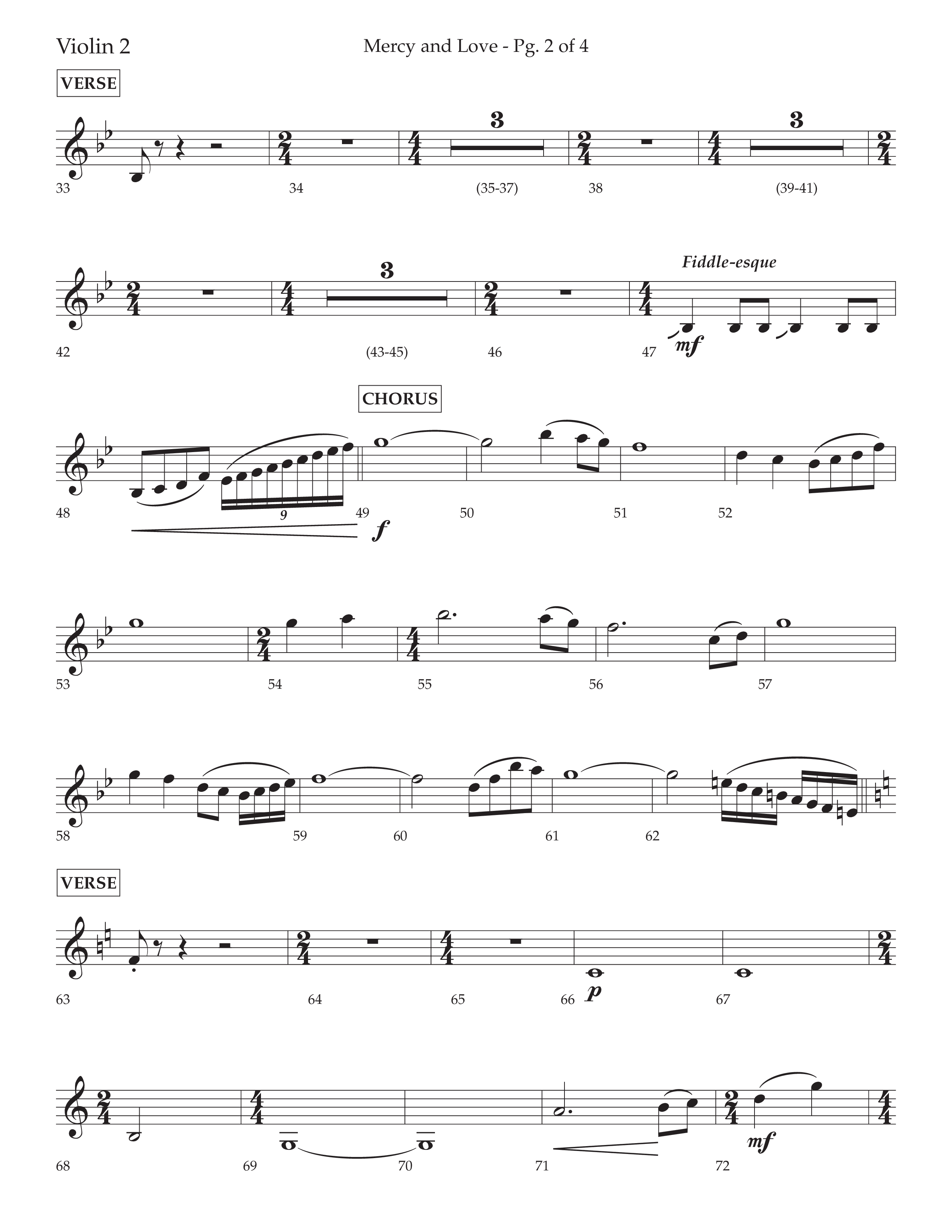 Mercy And Love (Choral Anthem SATB) Violin 2 (Lifeway Choral / Arr. Bradley Knight)