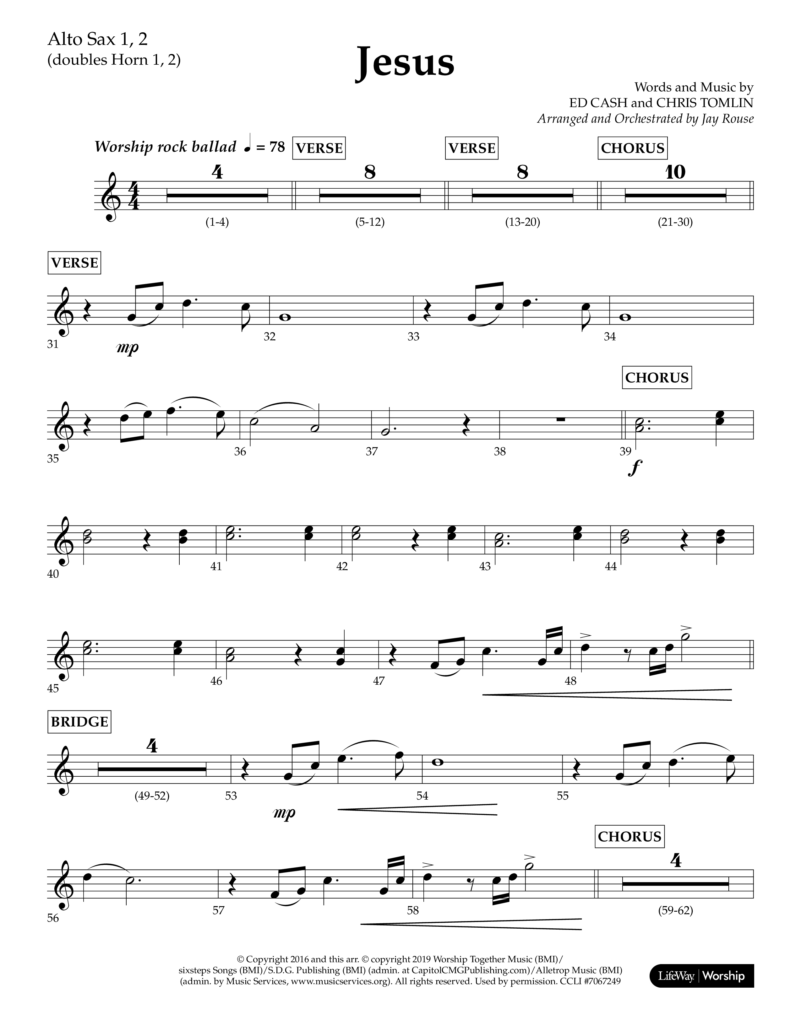Jesus (Choral Anthem SATB) Alto Sax 1/2 (Lifeway Choral / Arr. Jay Rouse)