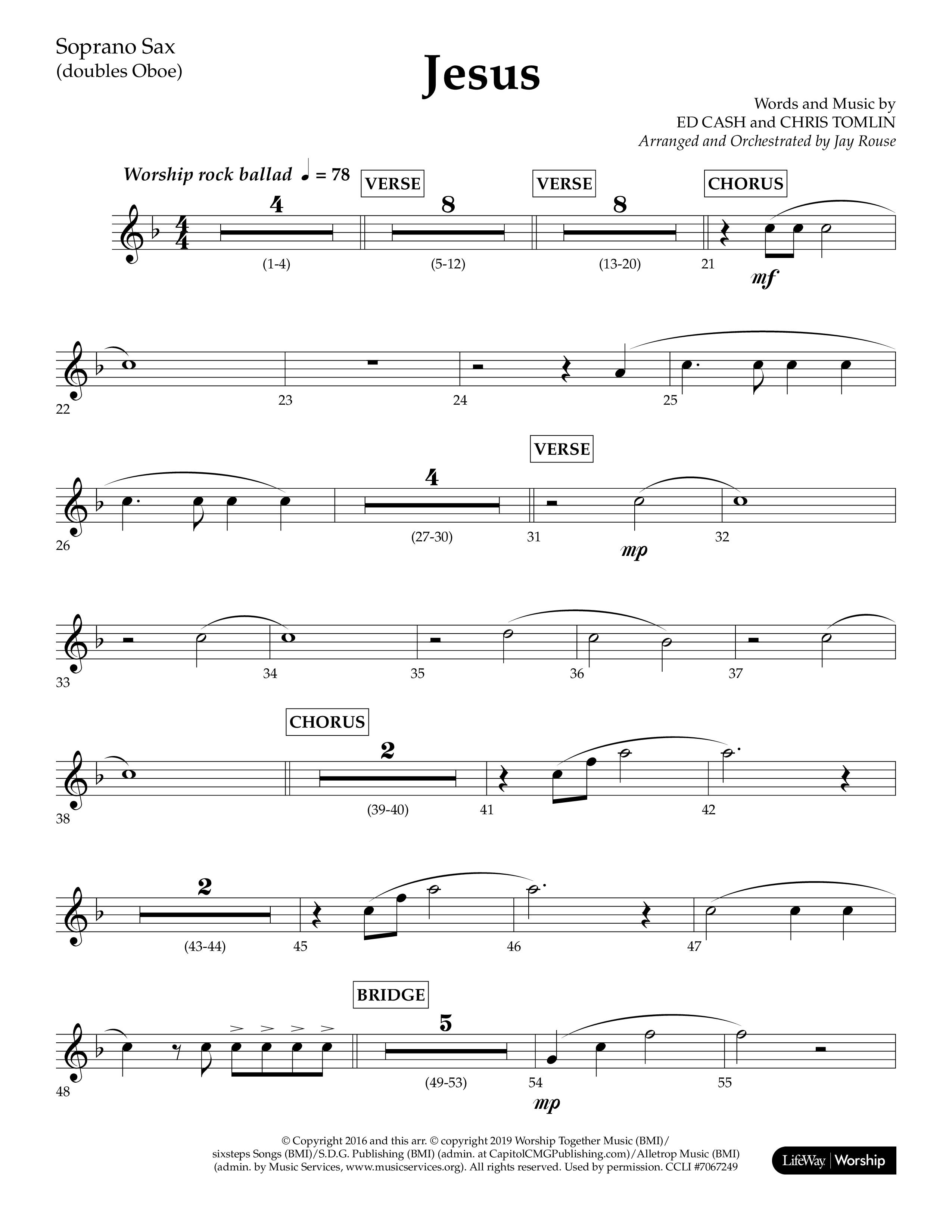 Jesus (Choral Anthem SATB) Soprano Sax (Lifeway Choral / Arr. Jay Rouse)
