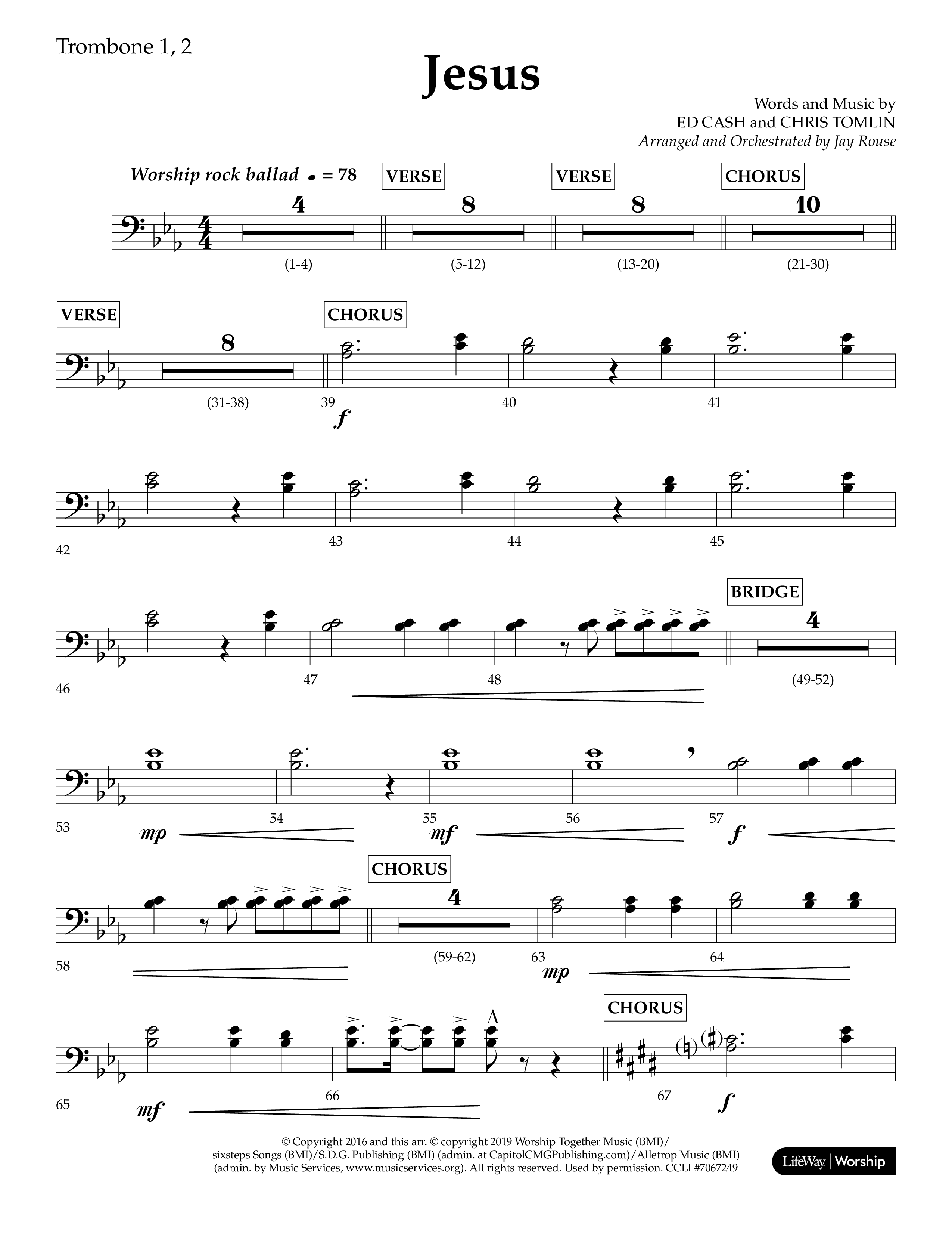 Jesus (Choral Anthem SATB) Trombone 1/2 (Lifeway Choral / Arr. Jay Rouse)