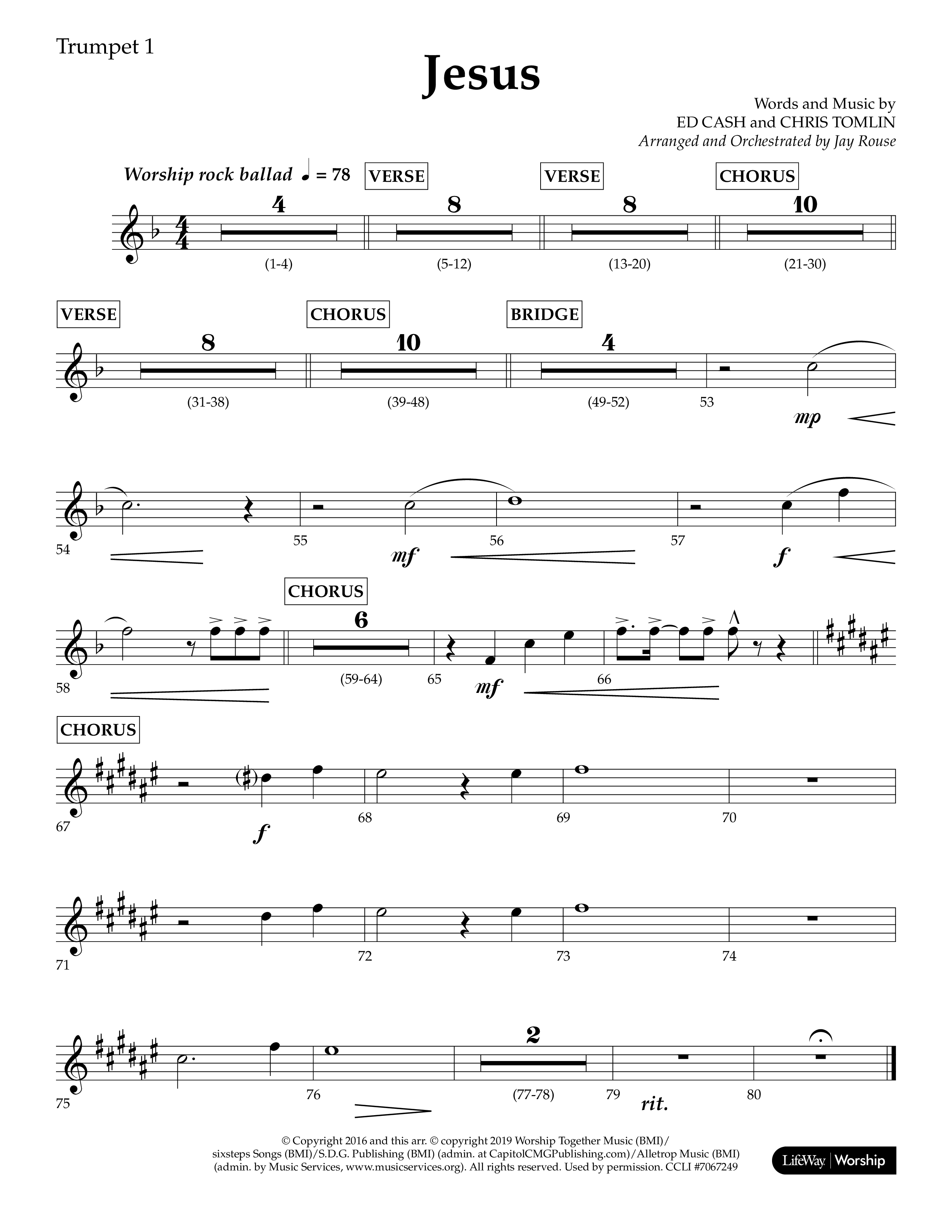 Jesus (Choral Anthem SATB) Trumpet 1 (Lifeway Choral / Arr. Jay Rouse)