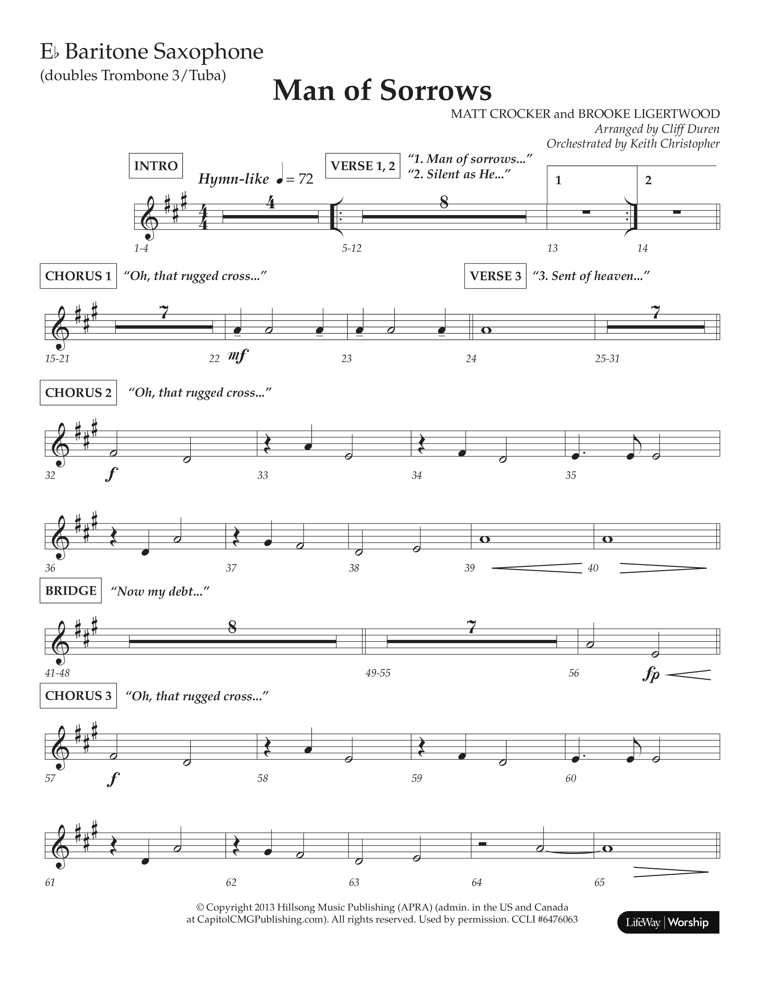 Man Of Sorrows (Choral Anthem SATB) Bari Sax (Lifeway Choral / Arr. Cliff Duren / Orch. Keith Christopher)