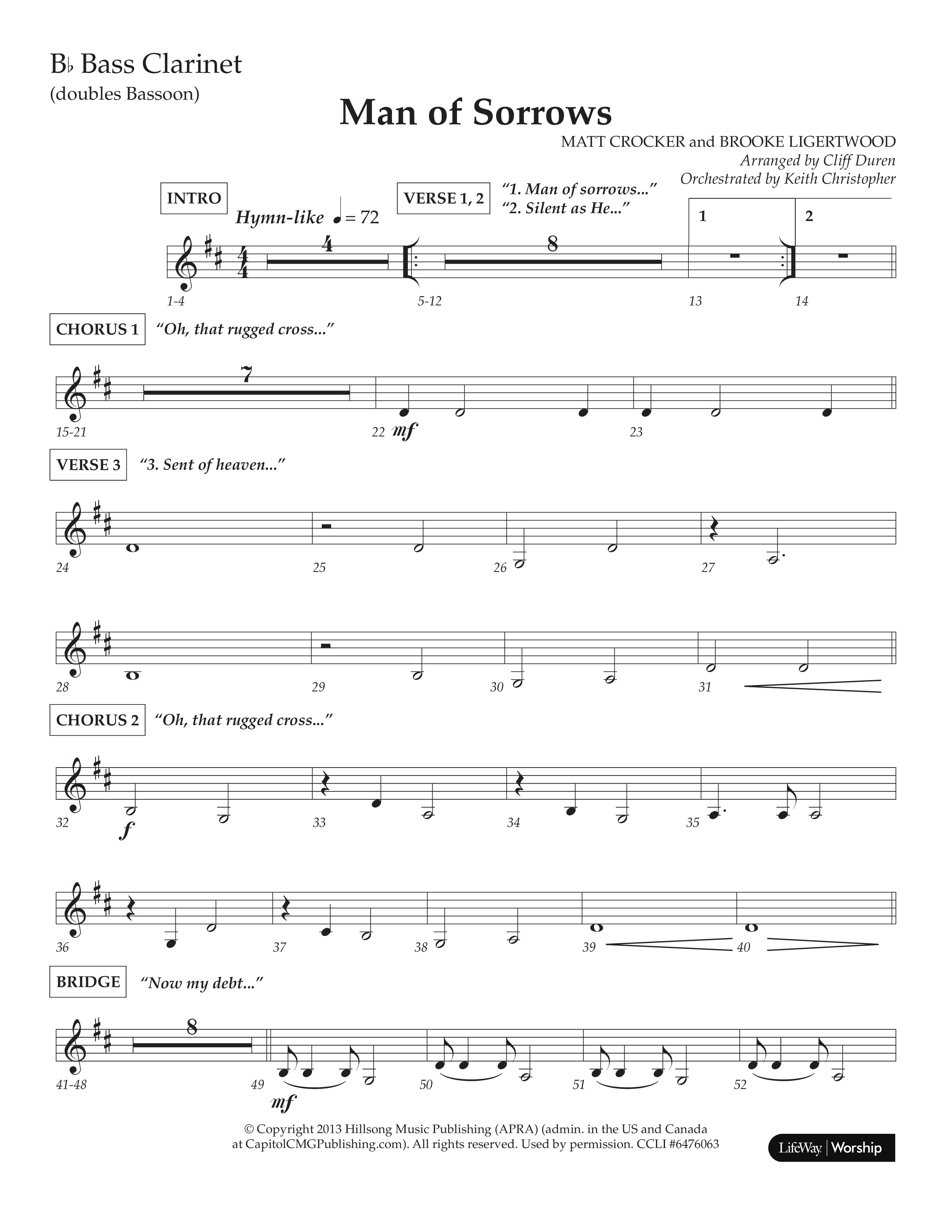 Man Of Sorrows (Choral Anthem SATB) Bass Clarinet (Lifeway Choral / Arr. Cliff Duren / Orch. Keith Christopher)