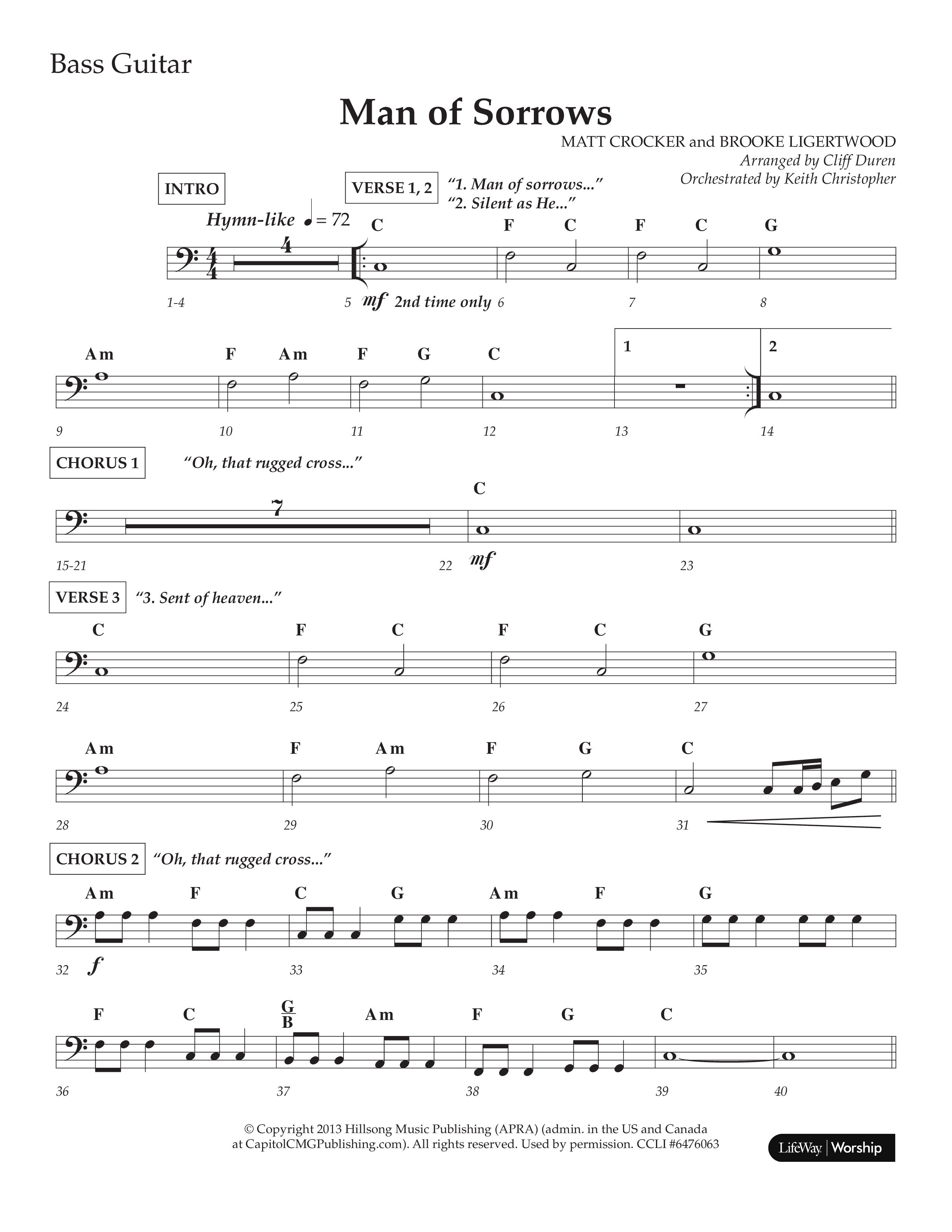 Man Of Sorrows (Choral Anthem SATB) Bass Guitar (Lifeway Choral / Arr. Cliff Duren / Orch. Keith Christopher)