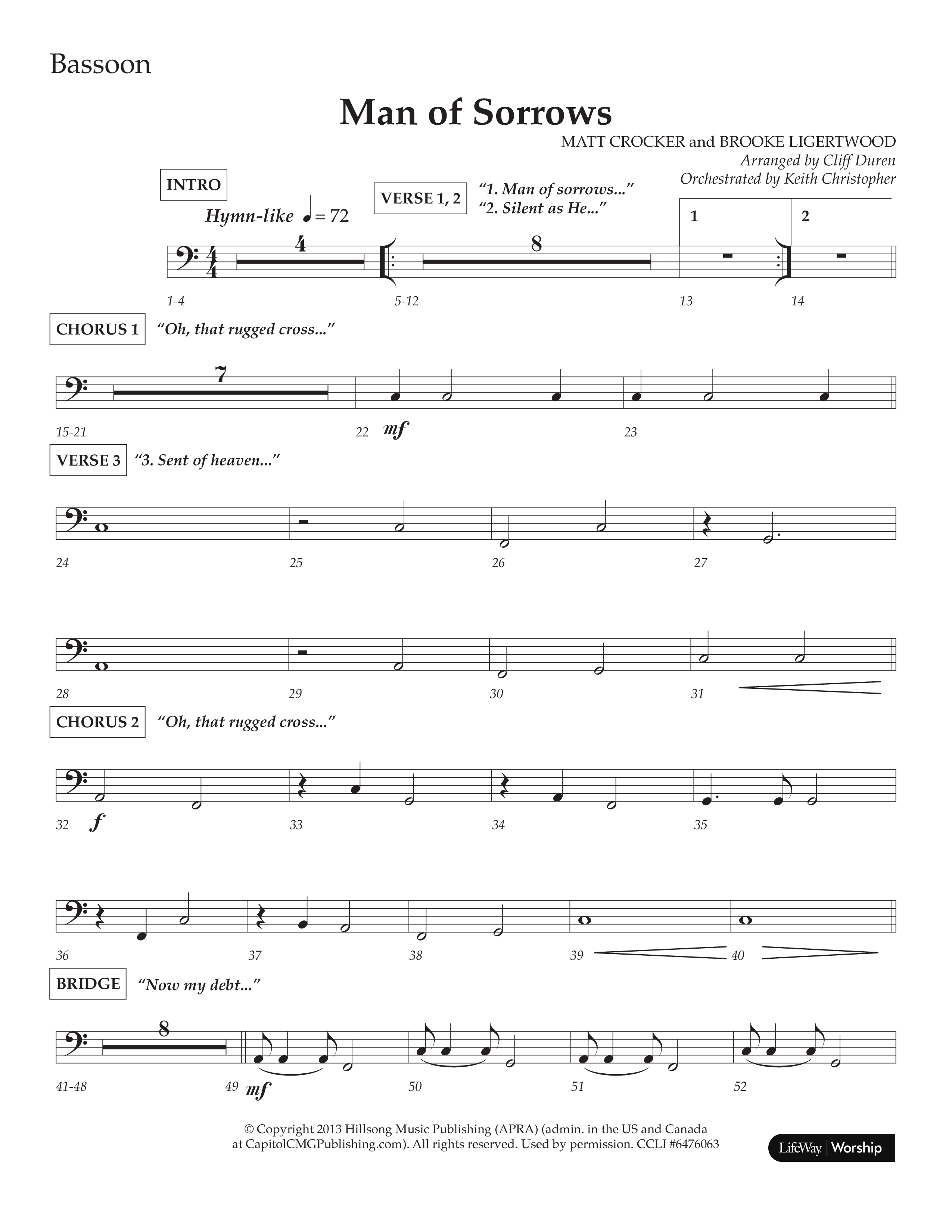 Man Of Sorrows (Choral Anthem SATB) Bassoon (Lifeway Choral / Arr. Cliff Duren / Orch. Keith Christopher)