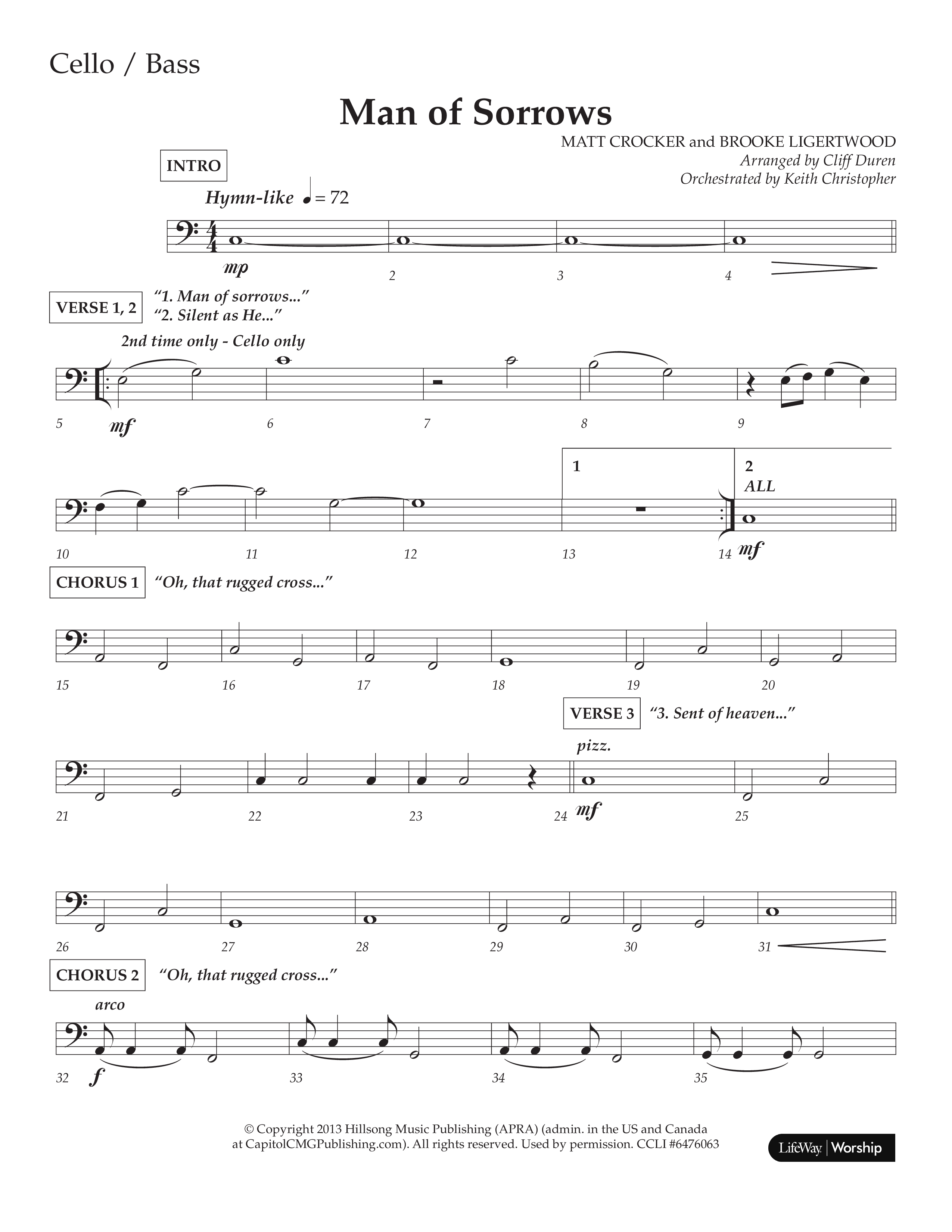 Man Of Sorrows (Choral Anthem SATB) Cello (Lifeway Choral / Arr. Cliff Duren / Orch. Keith Christopher)