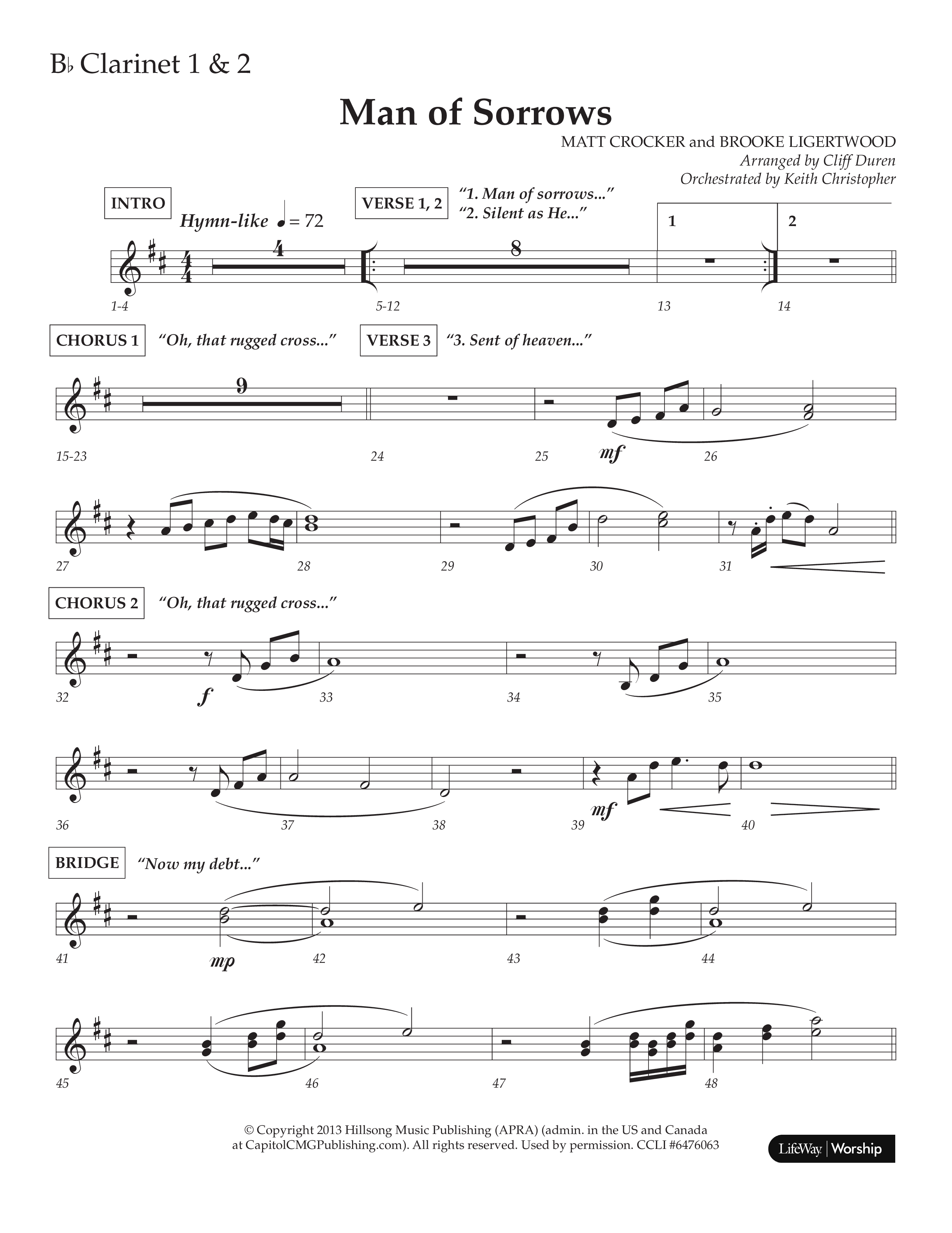 Man Of Sorrows (Choral Anthem SATB) Clarinet 1/2 (Lifeway Choral / Arr. Cliff Duren / Orch. Keith Christopher)