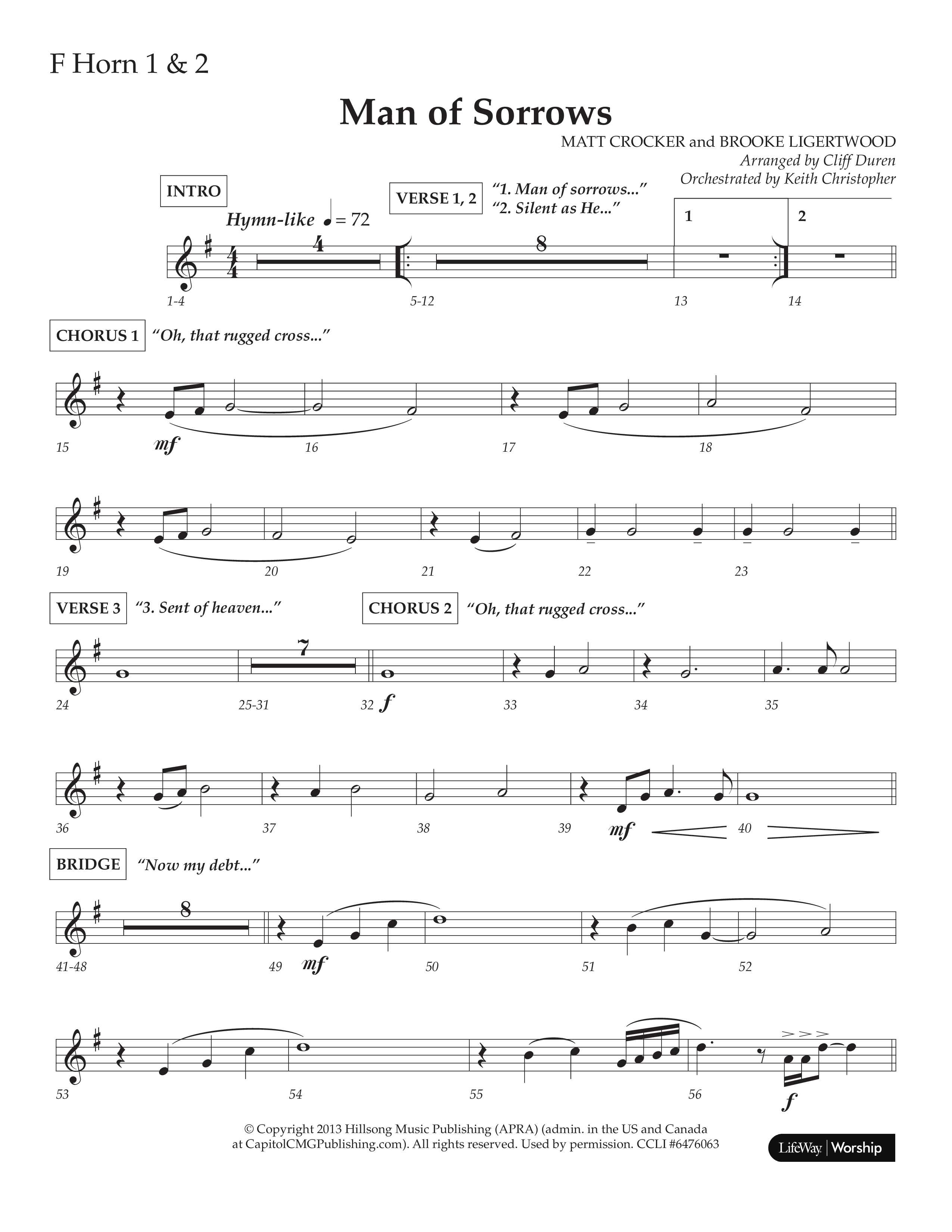 Man Of Sorrows (Choral Anthem SATB) French Horn 1/2 (Lifeway Choral / Arr. Cliff Duren / Orch. Keith Christopher)