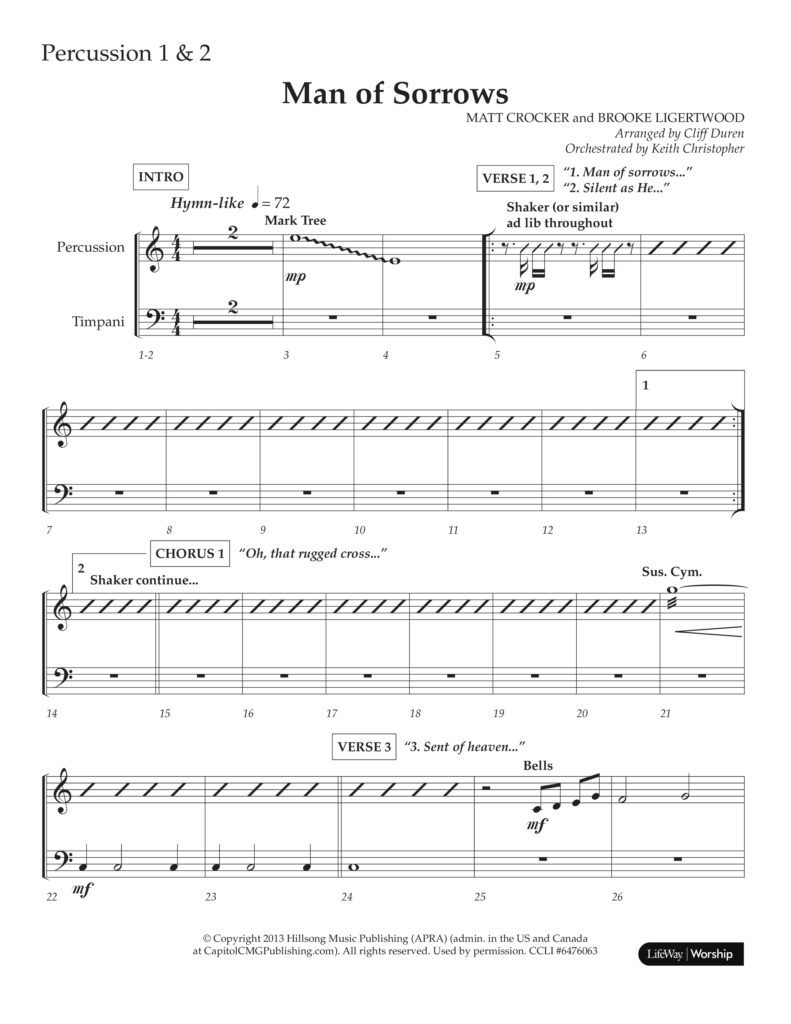 Man Of Sorrows (Choral Anthem SATB) Percussion 1/2 (Lifeway Choral / Arr. Cliff Duren / Orch. Keith Christopher)