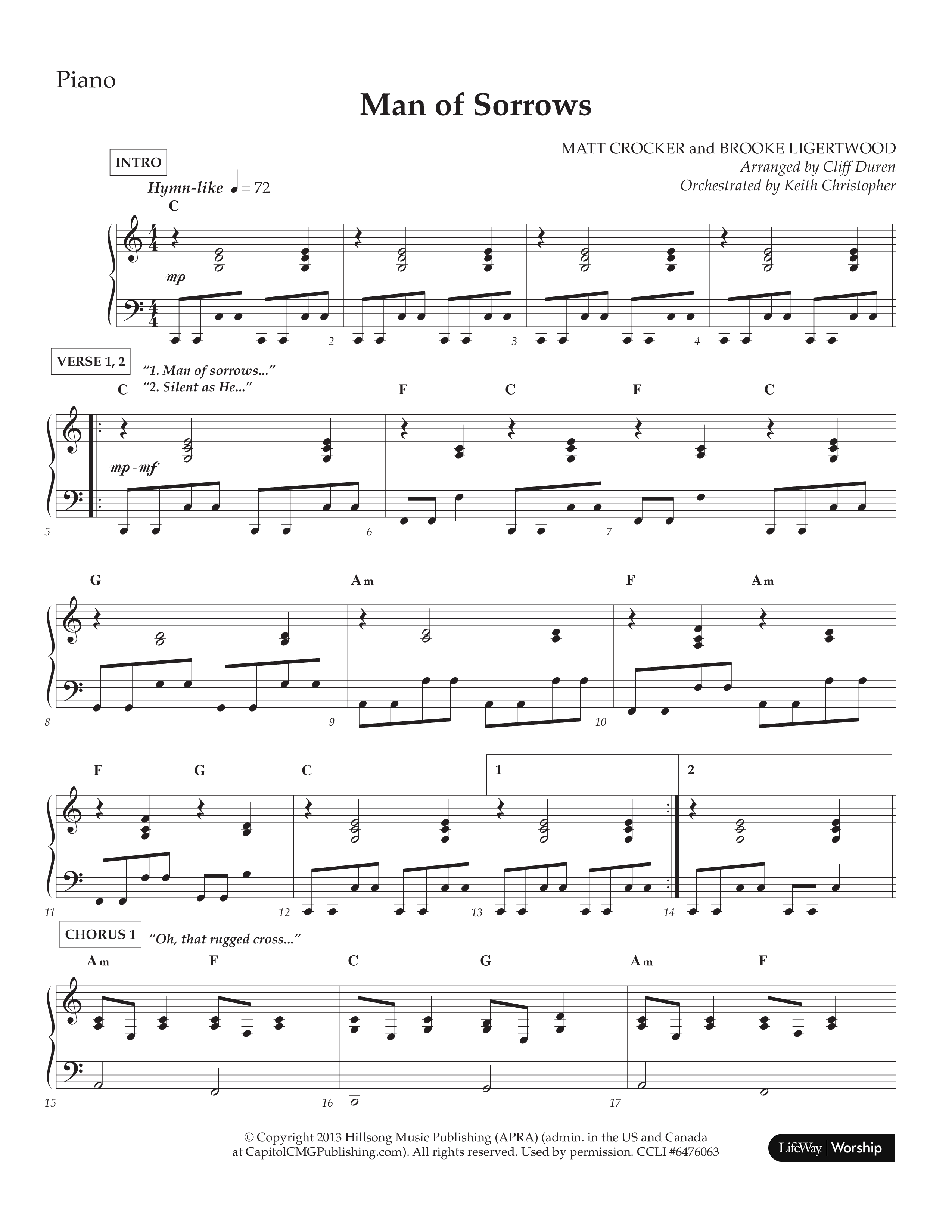 Man Of Sorrows (Choral Anthem SATB) Lead Melody & Rhythm (Lifeway Choral / Arr. Cliff Duren / Orch. Keith Christopher)