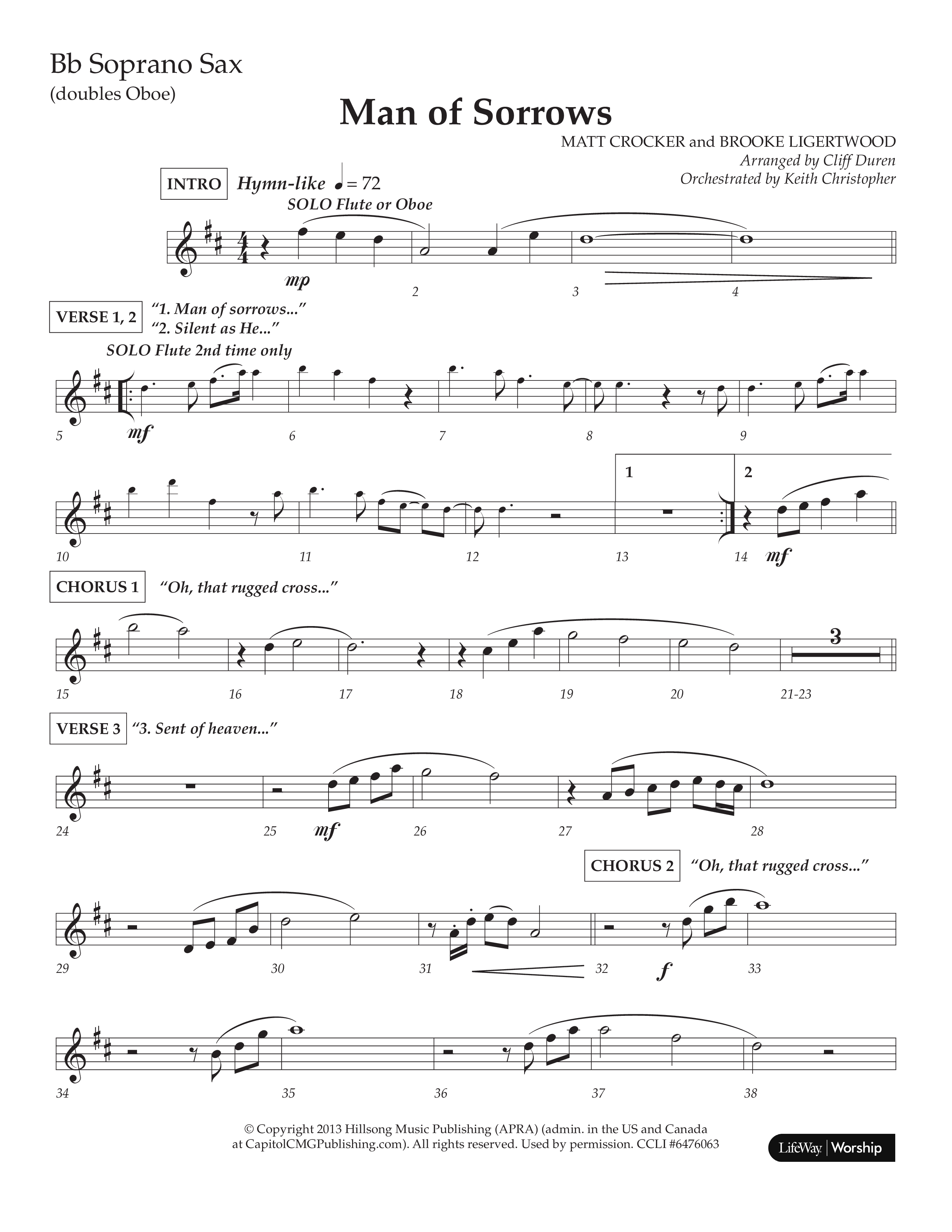 Man Of Sorrows (Choral Anthem SATB) Soprano Sax (Lifeway Choral / Arr. Cliff Duren / Orch. Keith Christopher)