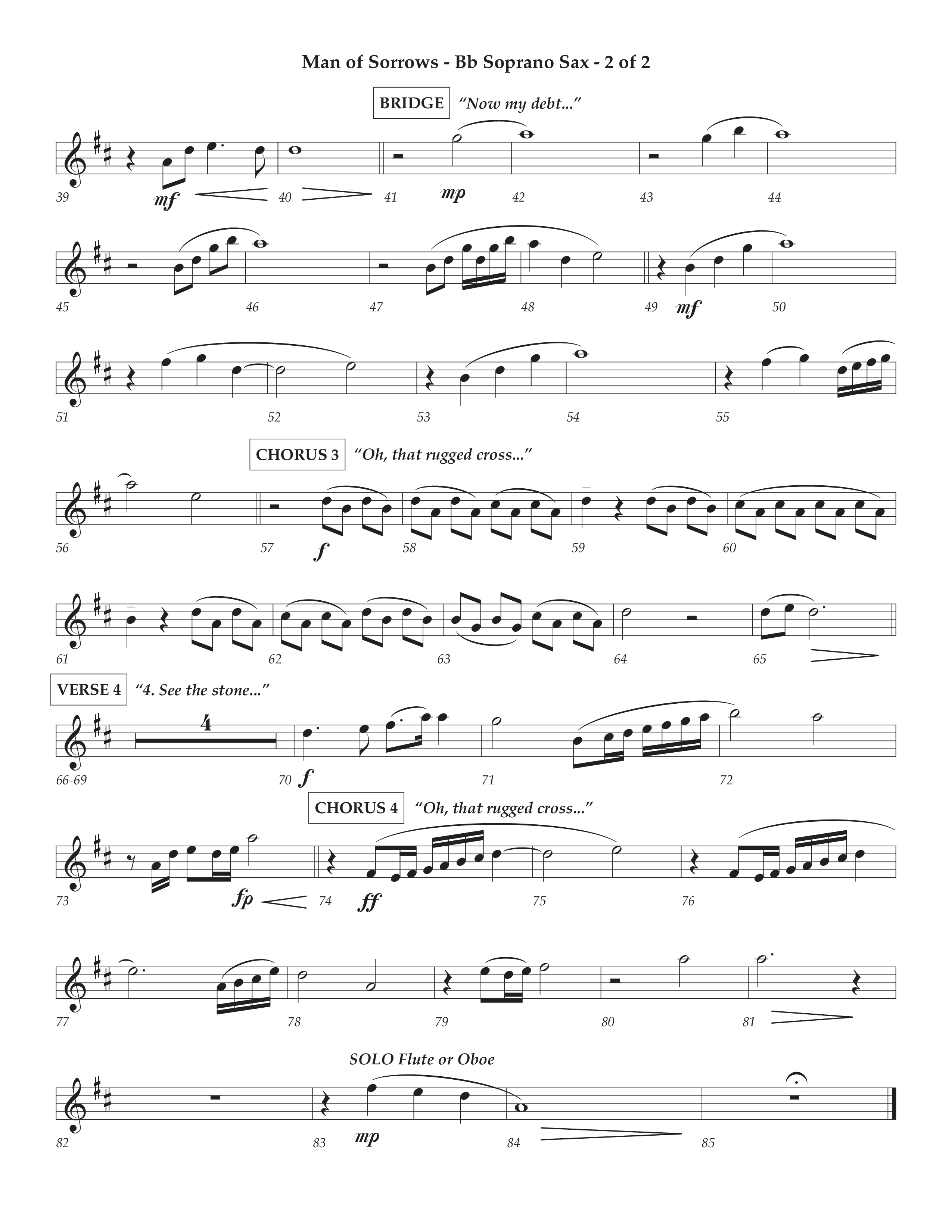 Man Of Sorrows (Choral Anthem SATB) Soprano Sax (Lifeway Choral / Arr. Cliff Duren / Orch. Keith Christopher)
