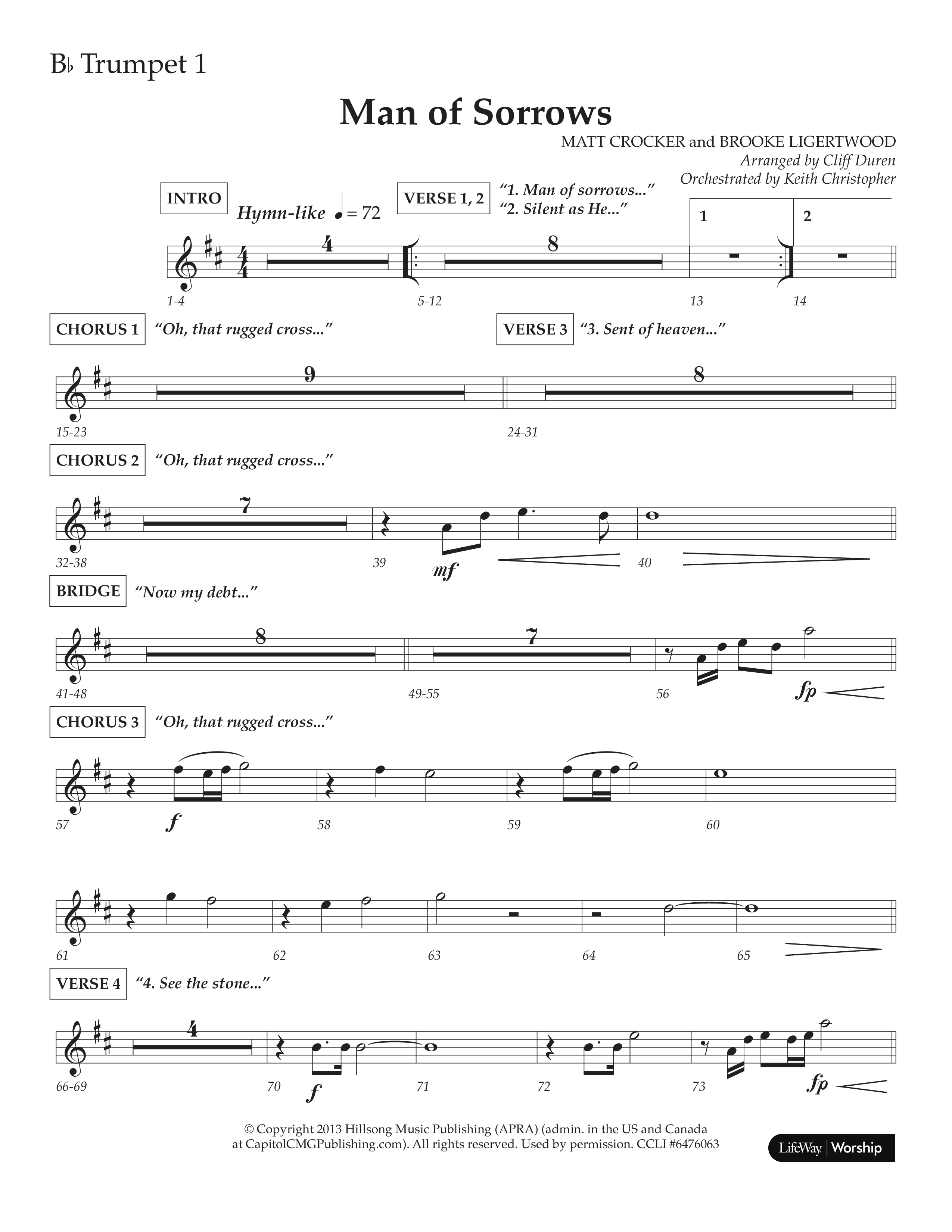 Man Of Sorrows (Choral Anthem SATB) Trumpet 1 (Lifeway Choral / Arr. Cliff Duren / Orch. Keith Christopher)
