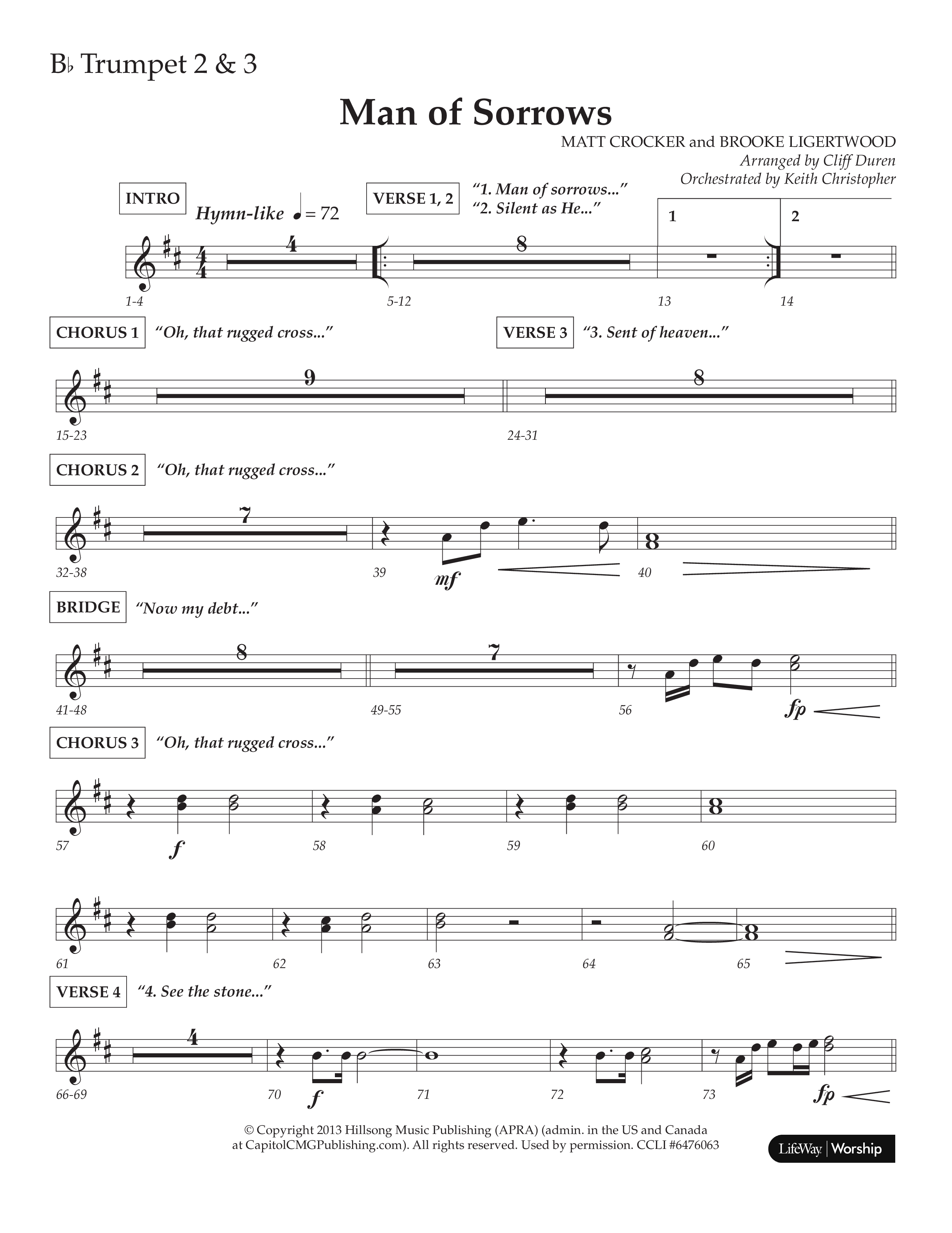 Man Of Sorrows (Choral Anthem SATB) Trumpet 2/3 (Lifeway Choral / Arr. Cliff Duren / Orch. Keith Christopher)
