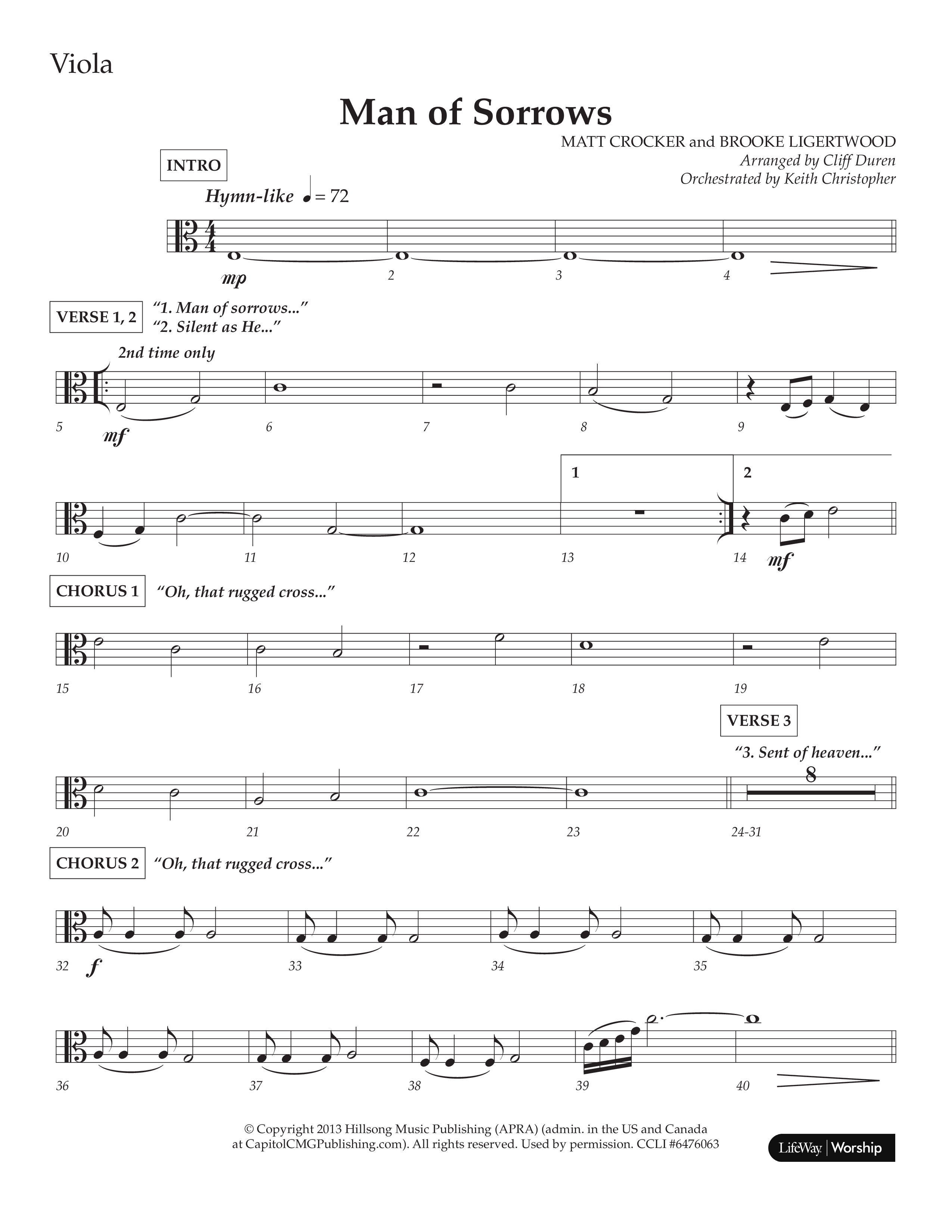 Man Of Sorrows (Choral Anthem SATB) Viola (Lifeway Choral / Arr. Cliff Duren / Orch. Keith Christopher)
