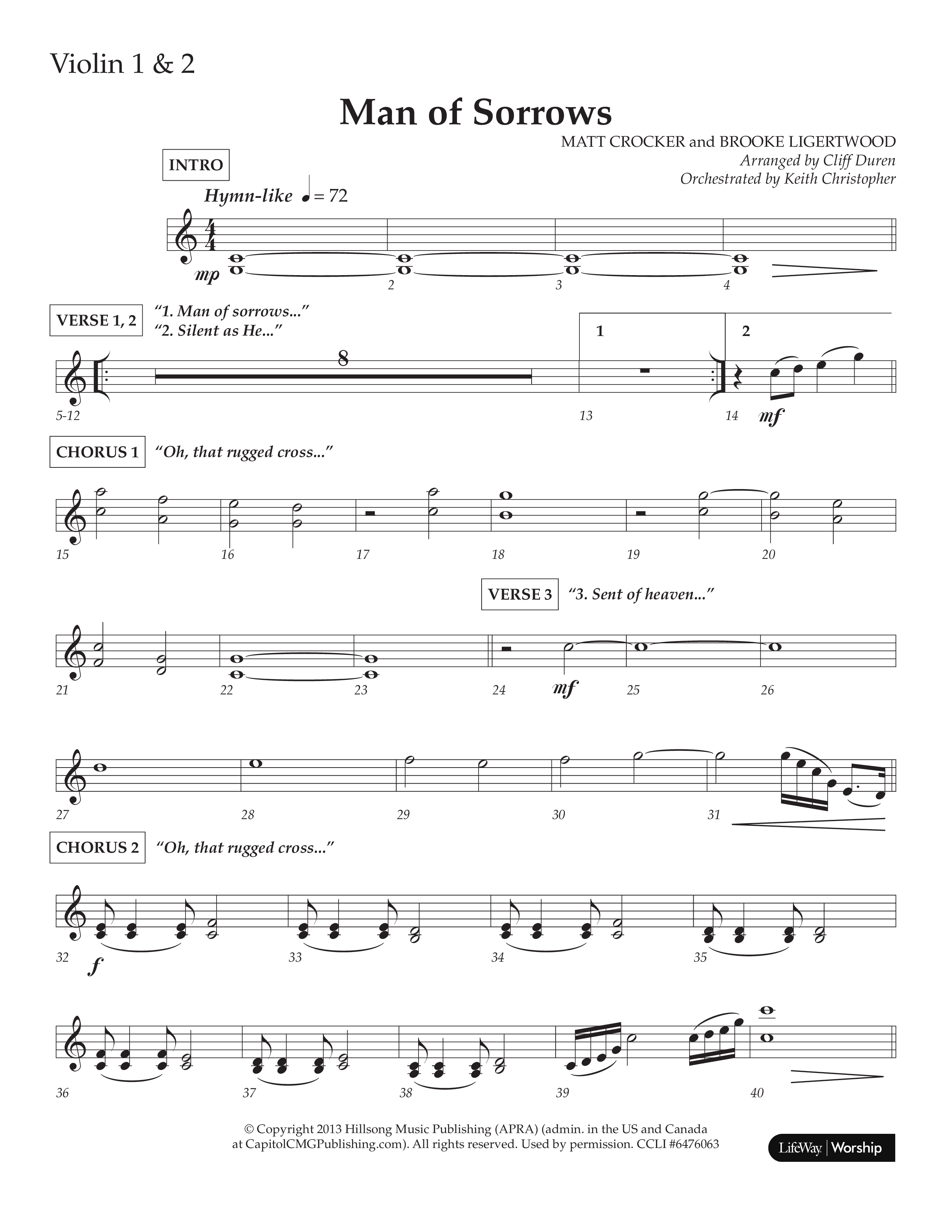 Man Of Sorrows (Choral Anthem SATB) Violin 1/2 (Lifeway Choral / Arr. Cliff Duren / Orch. Keith Christopher)