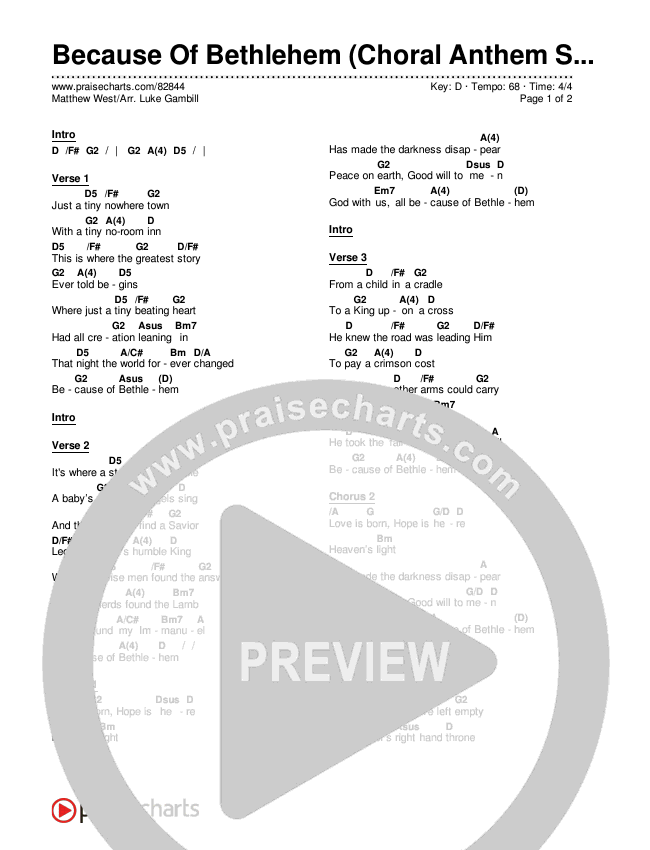 Because Of Bethlehem (Choral Anthem SATB) Chords & Lyrics (Matthew West / Arr. Luke Gambill)