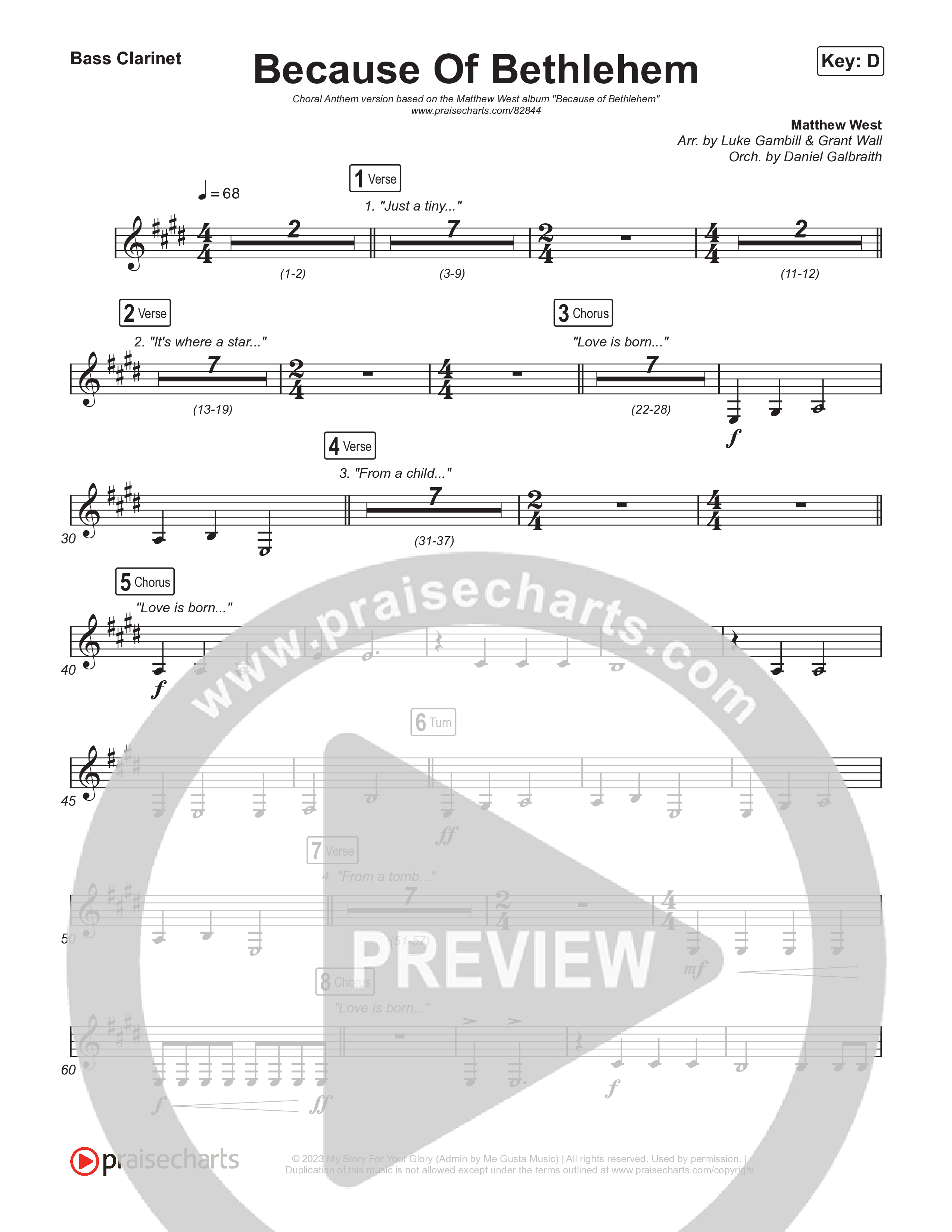 Because Of Bethlehem (Choral Anthem SATB) Bass Clarinet (Matthew West / Arr. Luke Gambill)