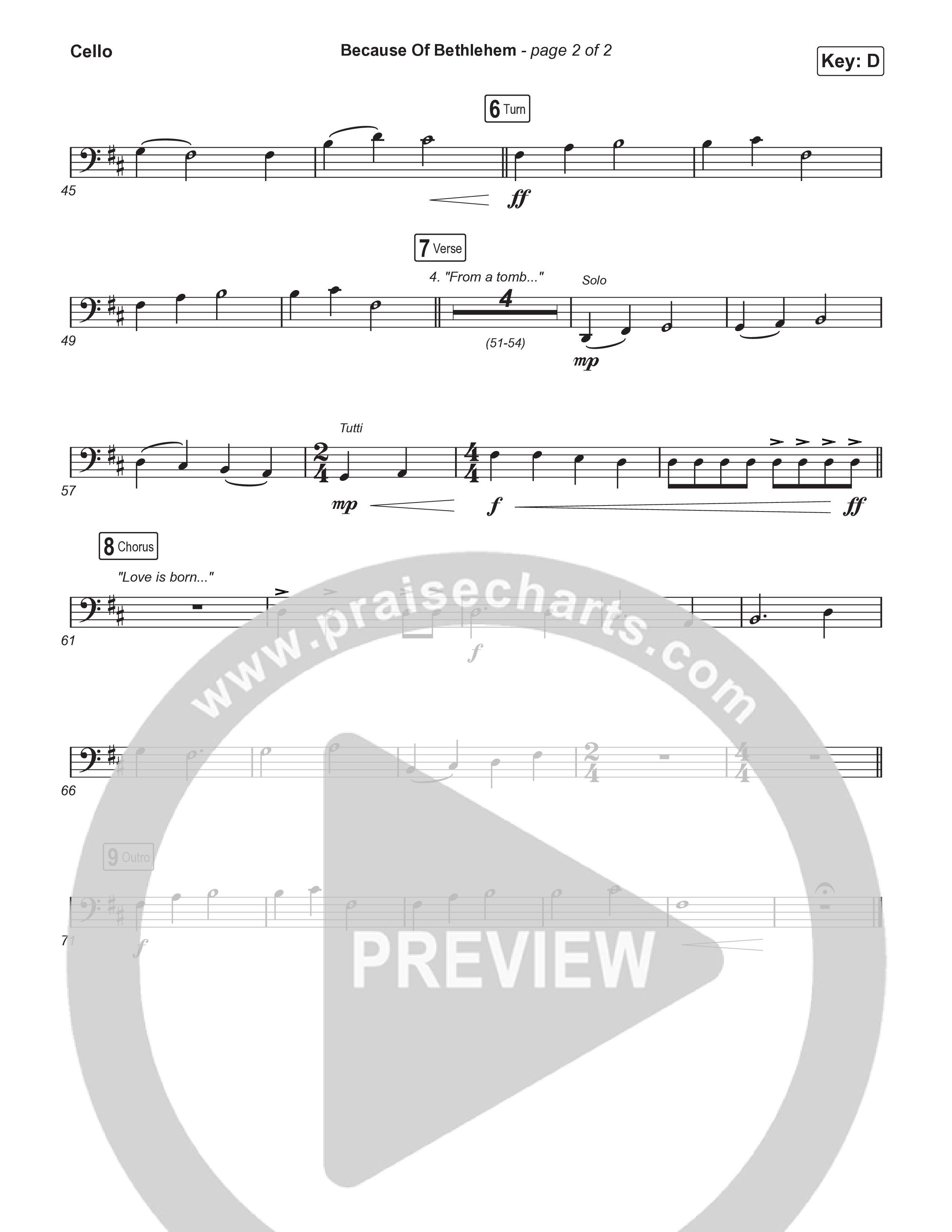 Because Of Bethlehem (Choral Anthem SATB) Cello (Matthew West / Arr. Luke Gambill)