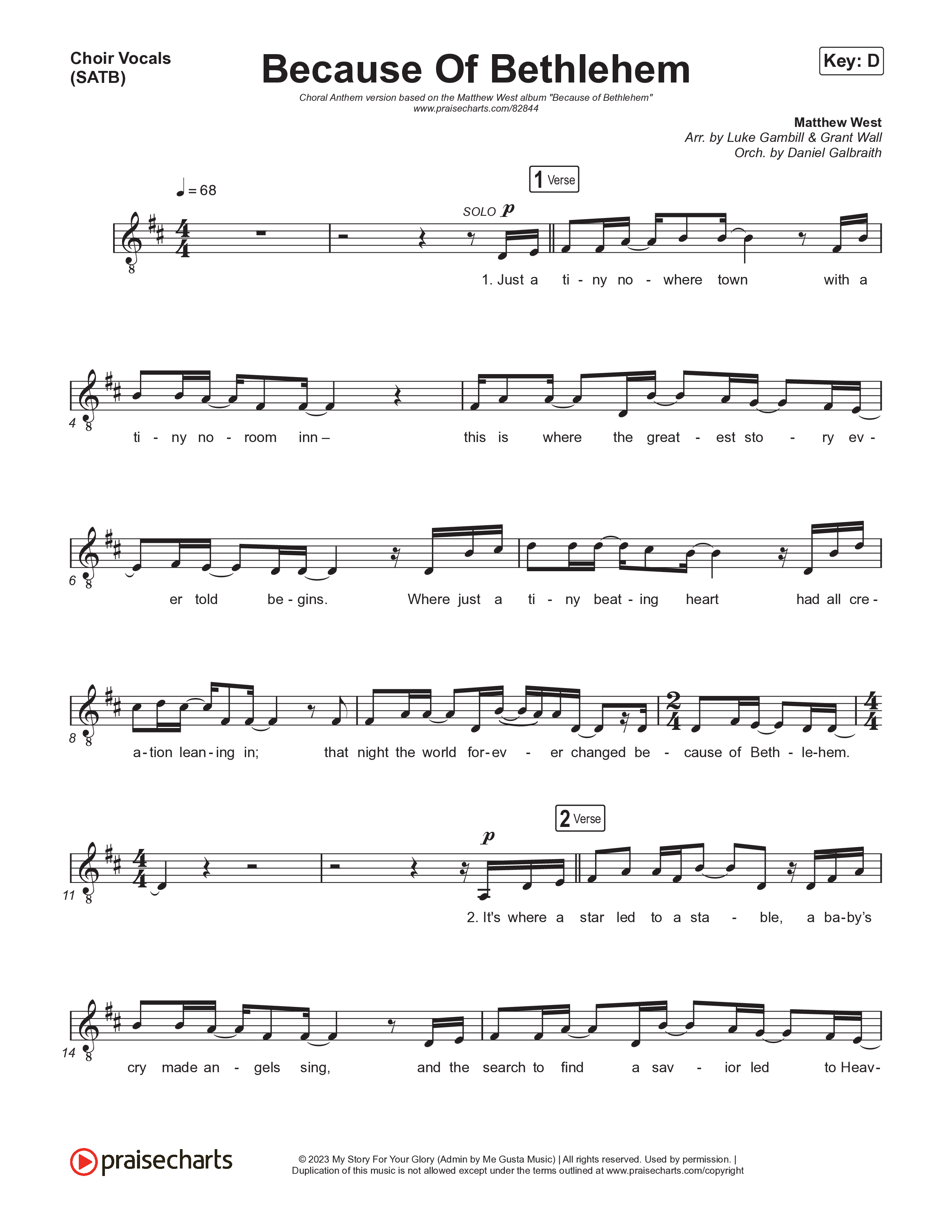 Because Of Bethlehem (Choral Anthem SATB) Choir Sheet (SATB) (Matthew West / Arr. Luke Gambill)