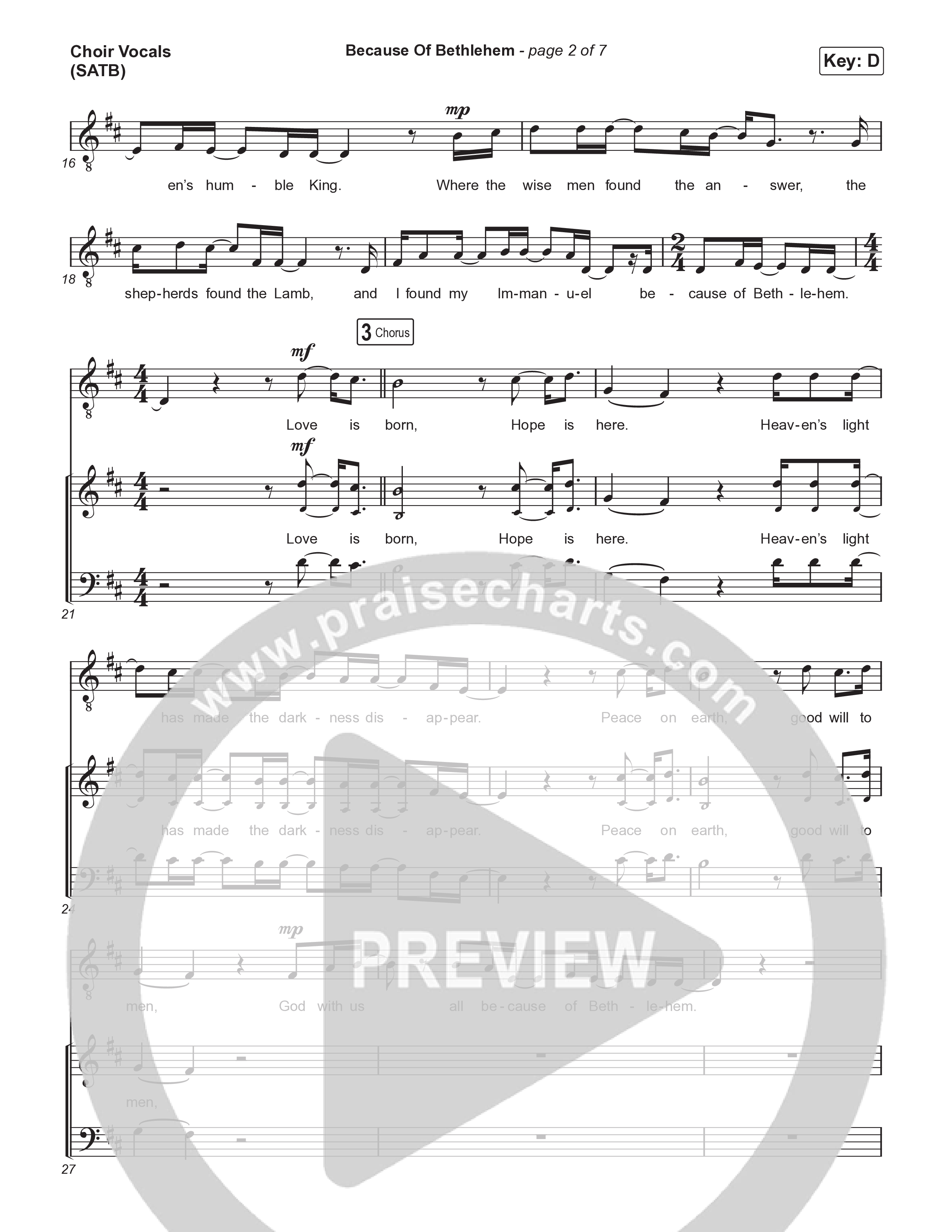 Because Of Bethlehem (Choral Anthem SATB) Choir Sheet (SATB) (Matthew West / Arr. Luke Gambill)