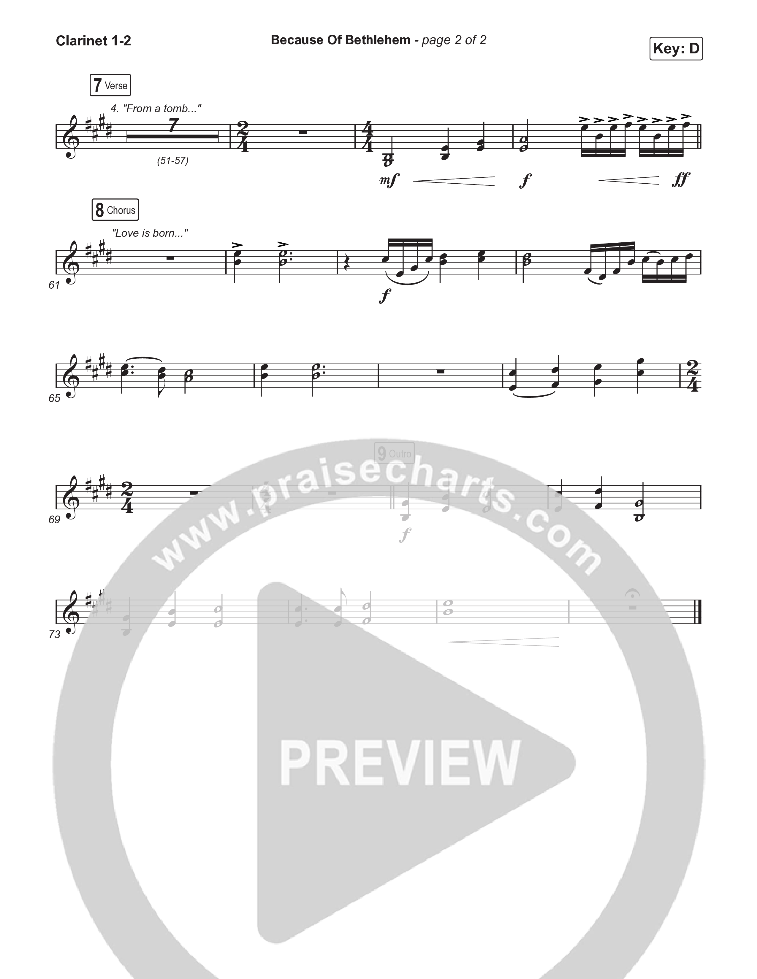 Because Of Bethlehem (Choral Anthem SATB) Clarinet 1/2 (Matthew West / Arr. Luke Gambill)